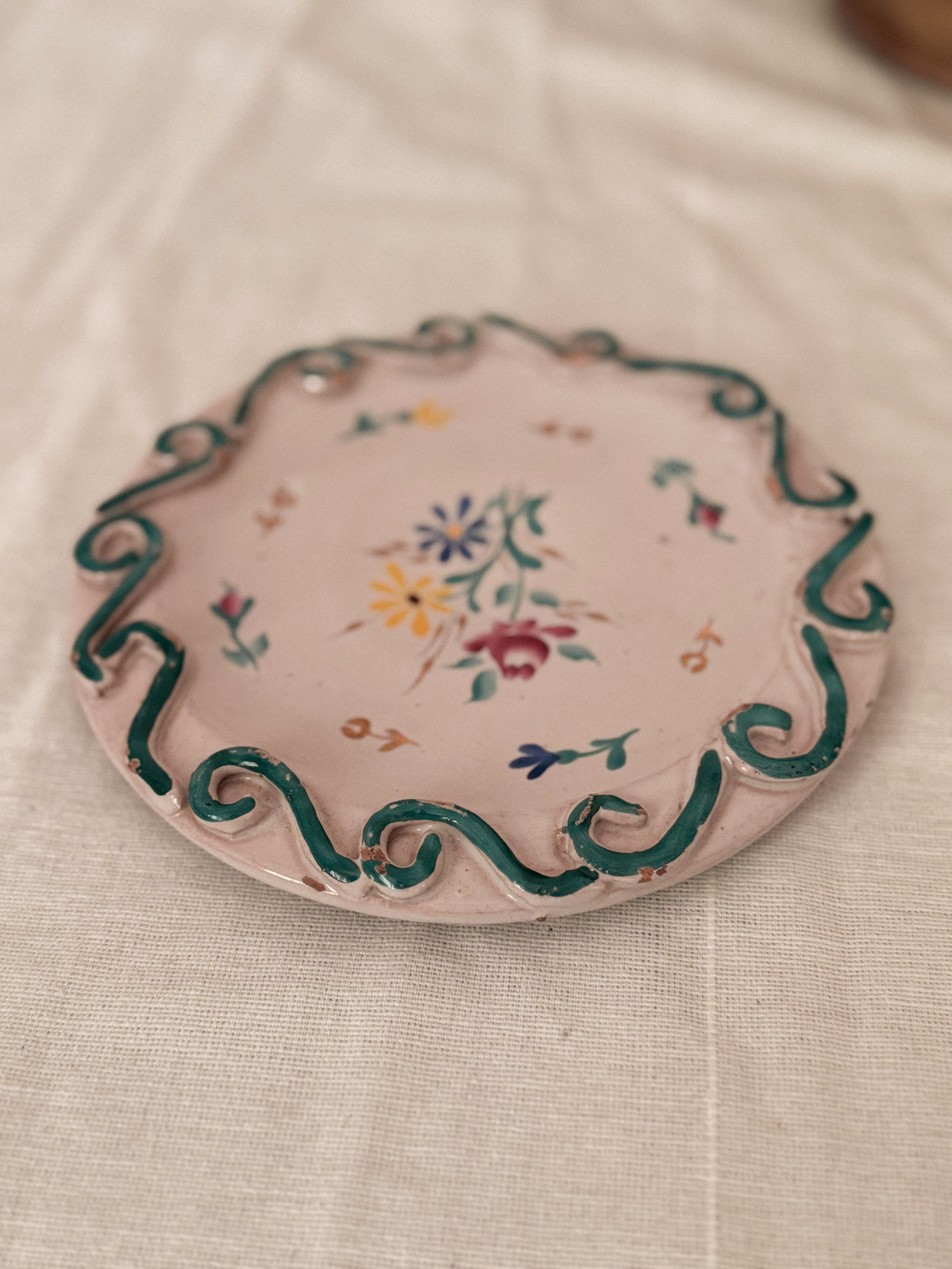 Faience Plate with Hand-Painted Flowers