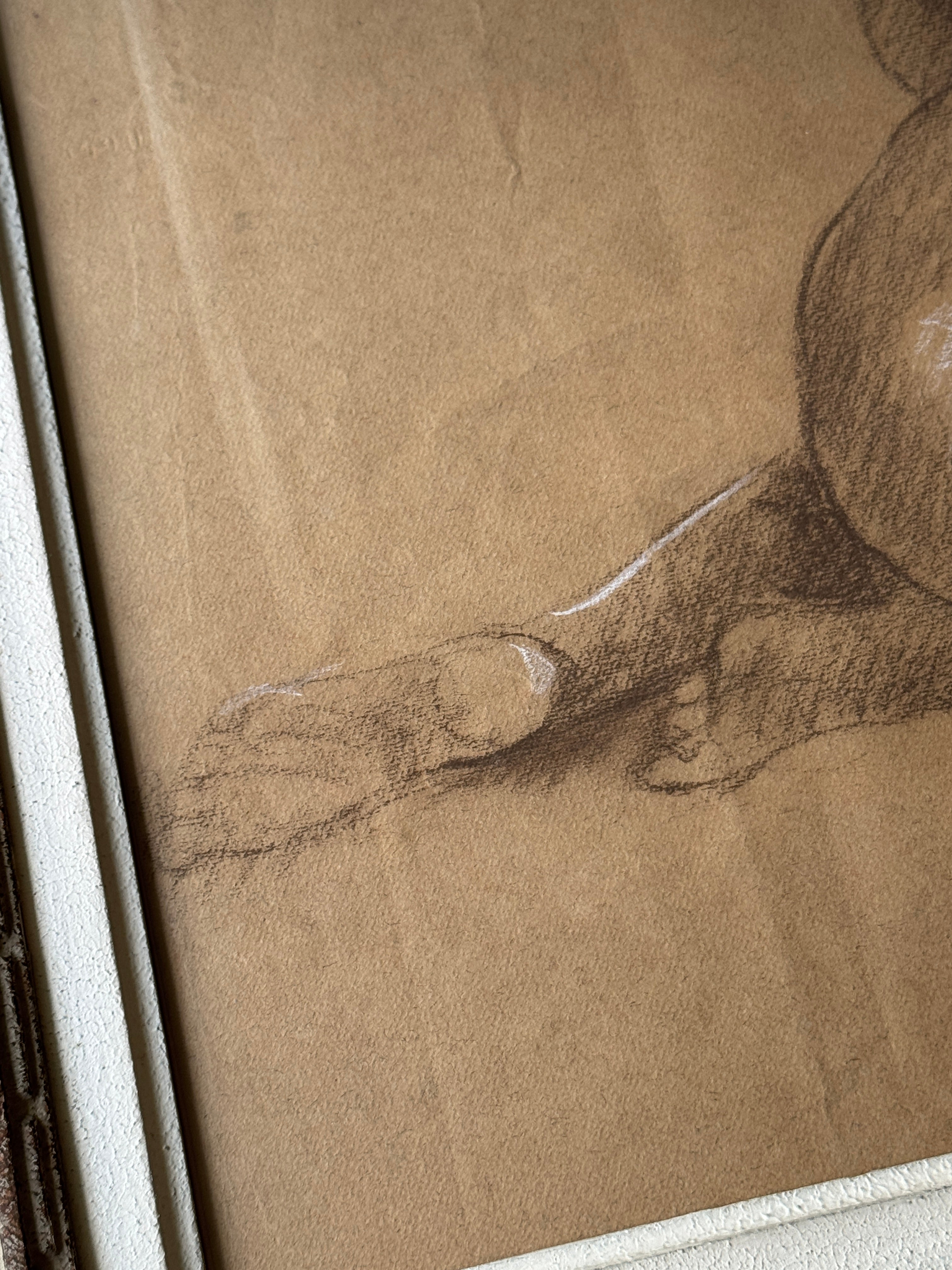 Mid Century French Nude Study, Charcoal Heightened with White, Silvered Montparnasse Frame