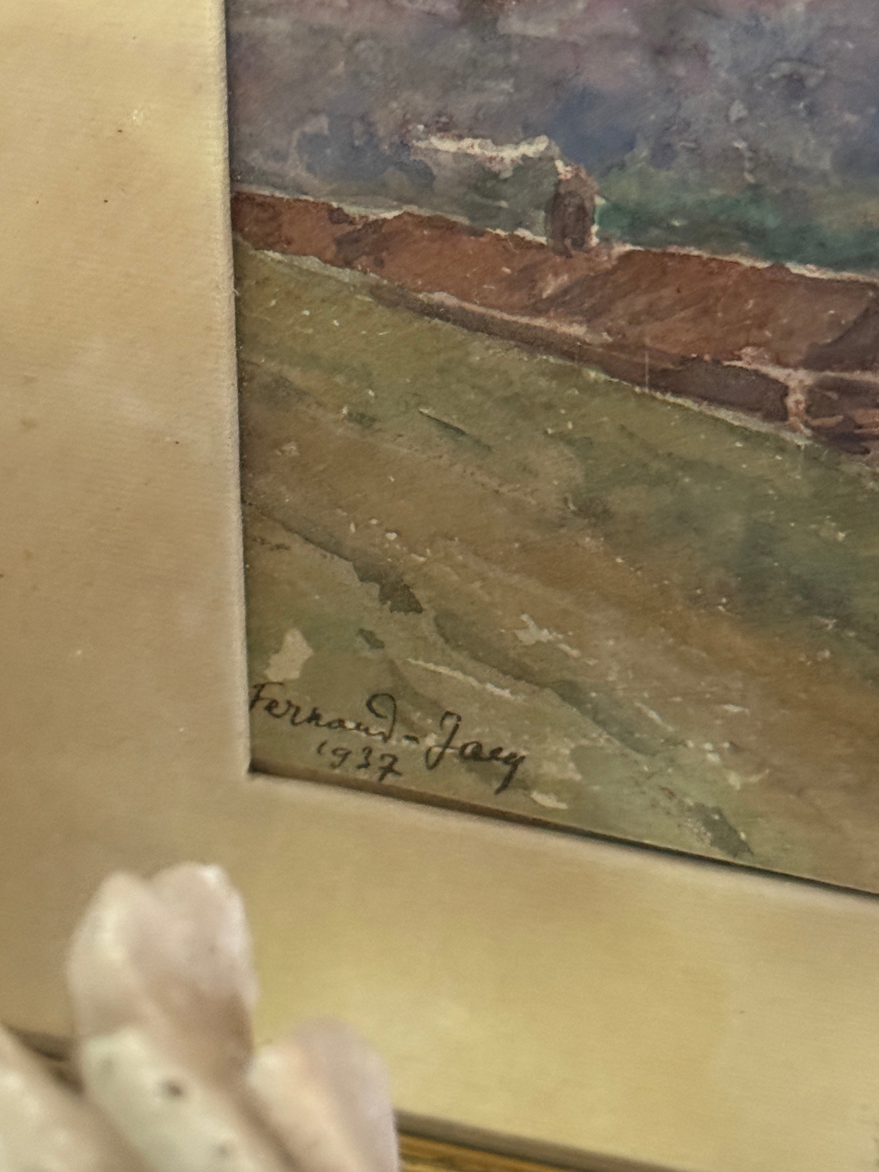 Antique French Watercolor Landscape, signed Fernand-Jay 1937