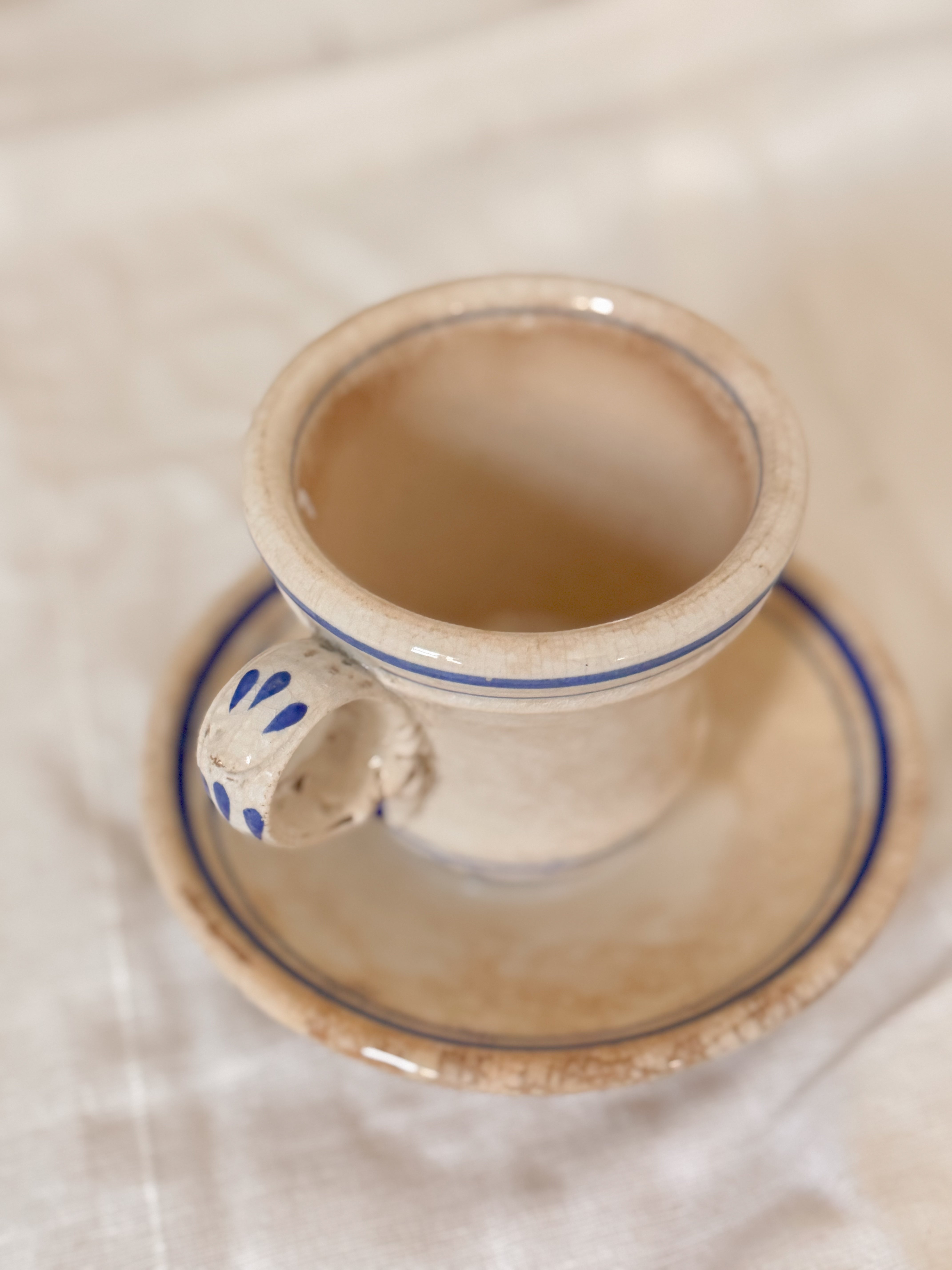 Antique French Ironstone Café Cup & Saucer | Paris Bistro, c. 1900