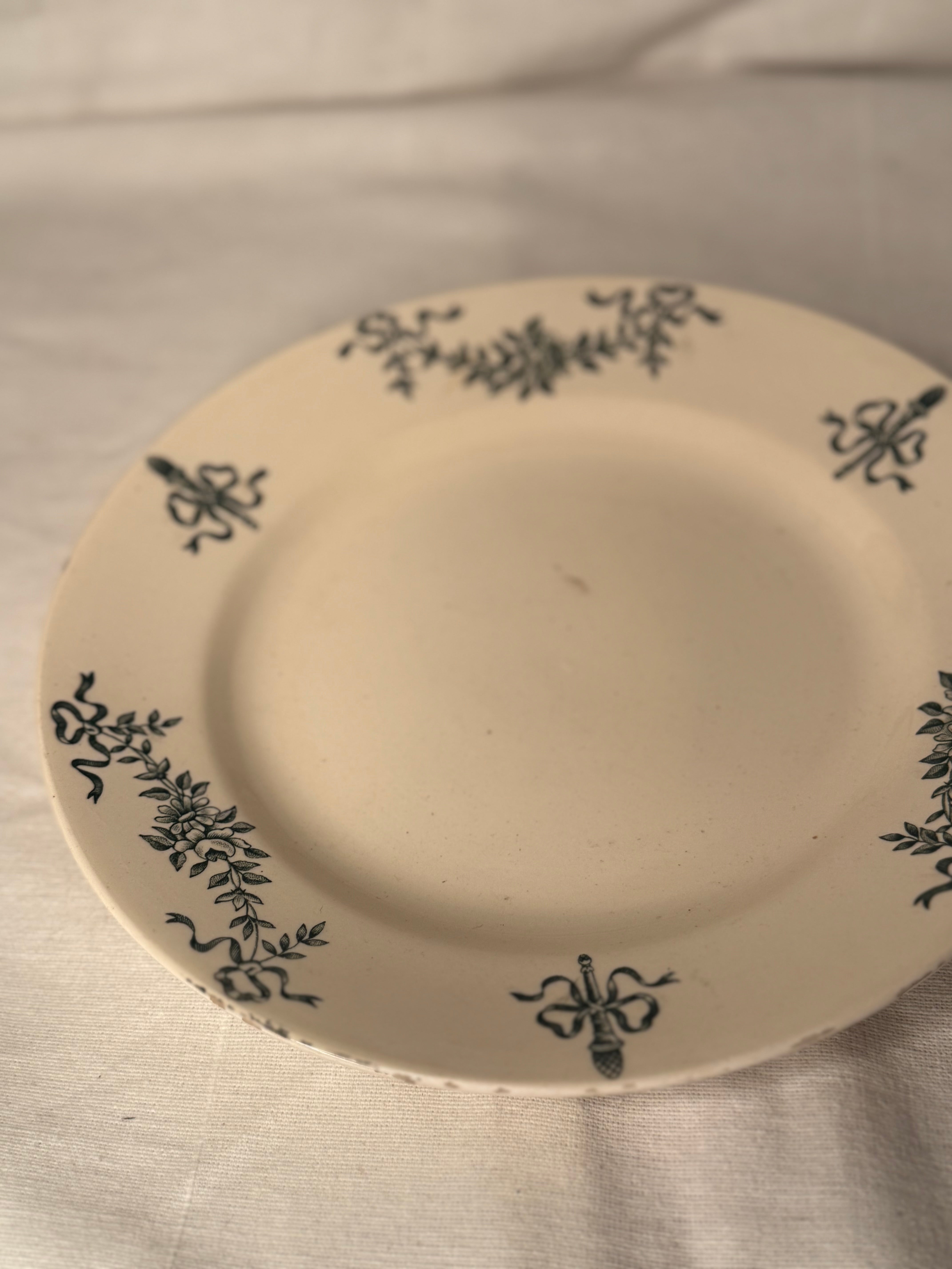 Trio Of Antique Green Transfer Ribbon Faience