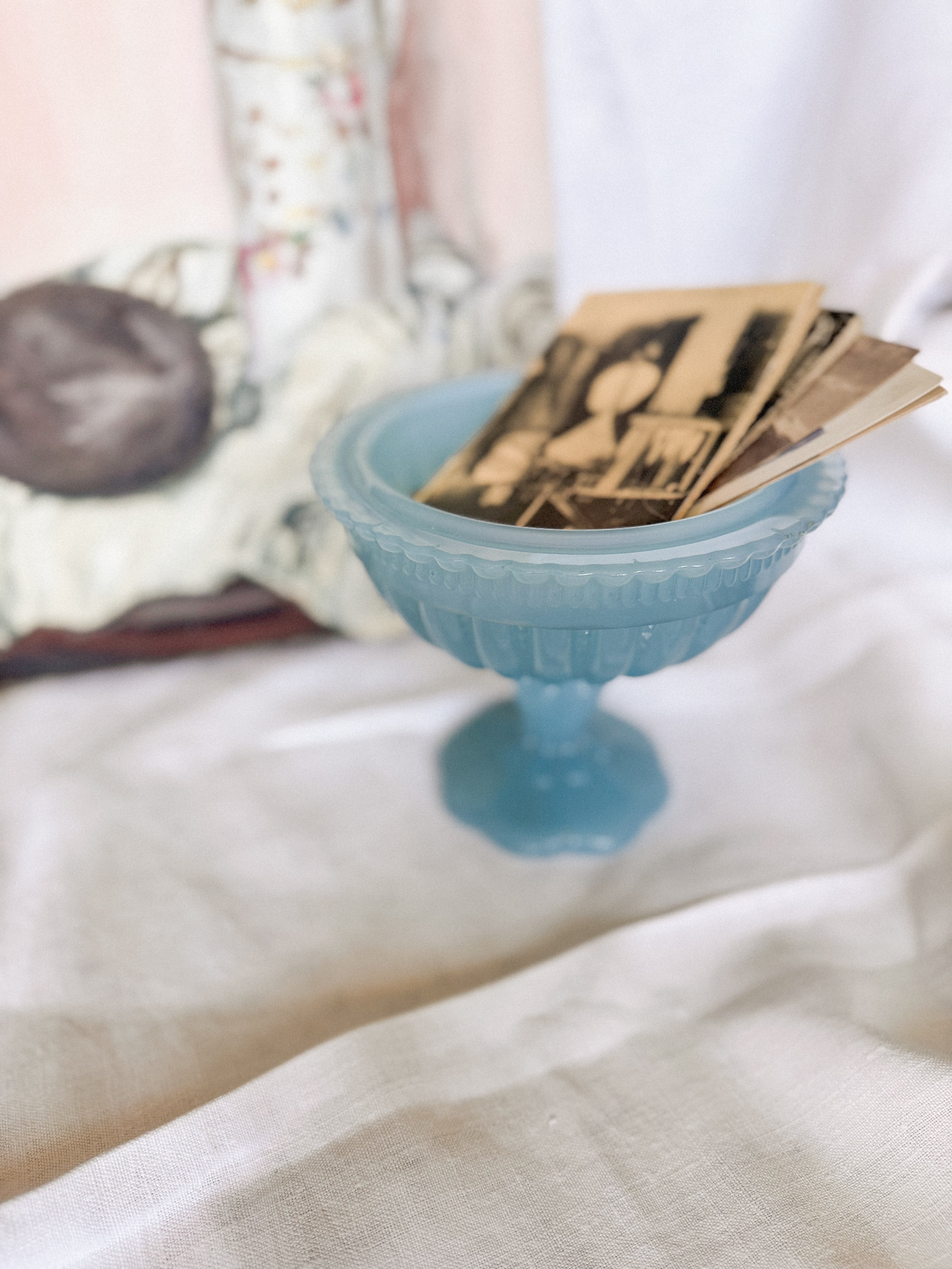 Antique pressed opaline glass compote