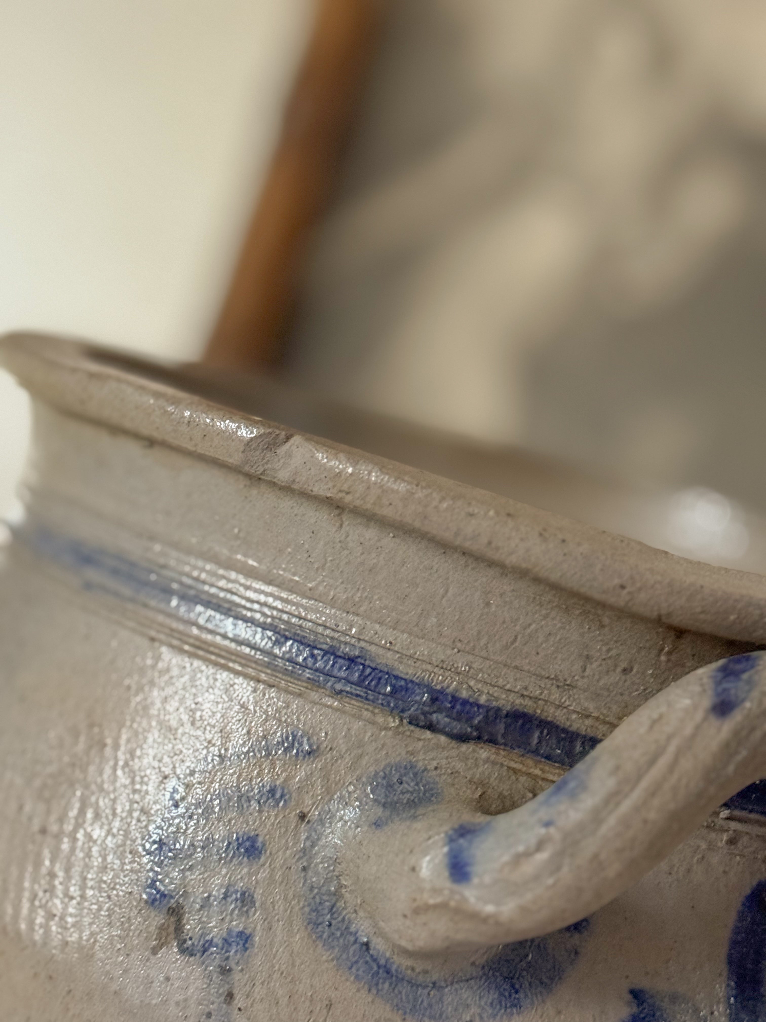 Large Antique French Salt-Glazed Stoneware Confit Pot
