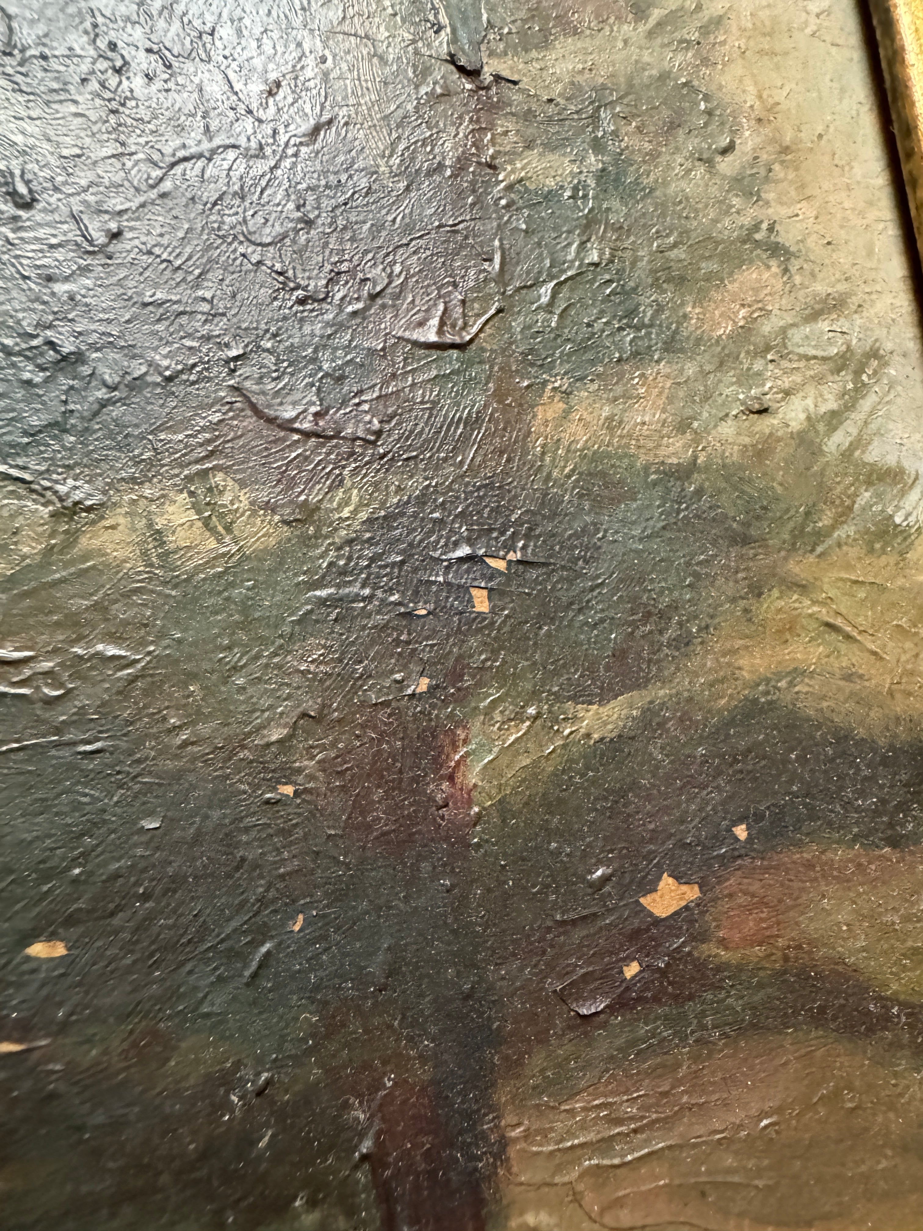 Antique Oil Landscape in the Barbizon Manner, Carved Giltwood Frame