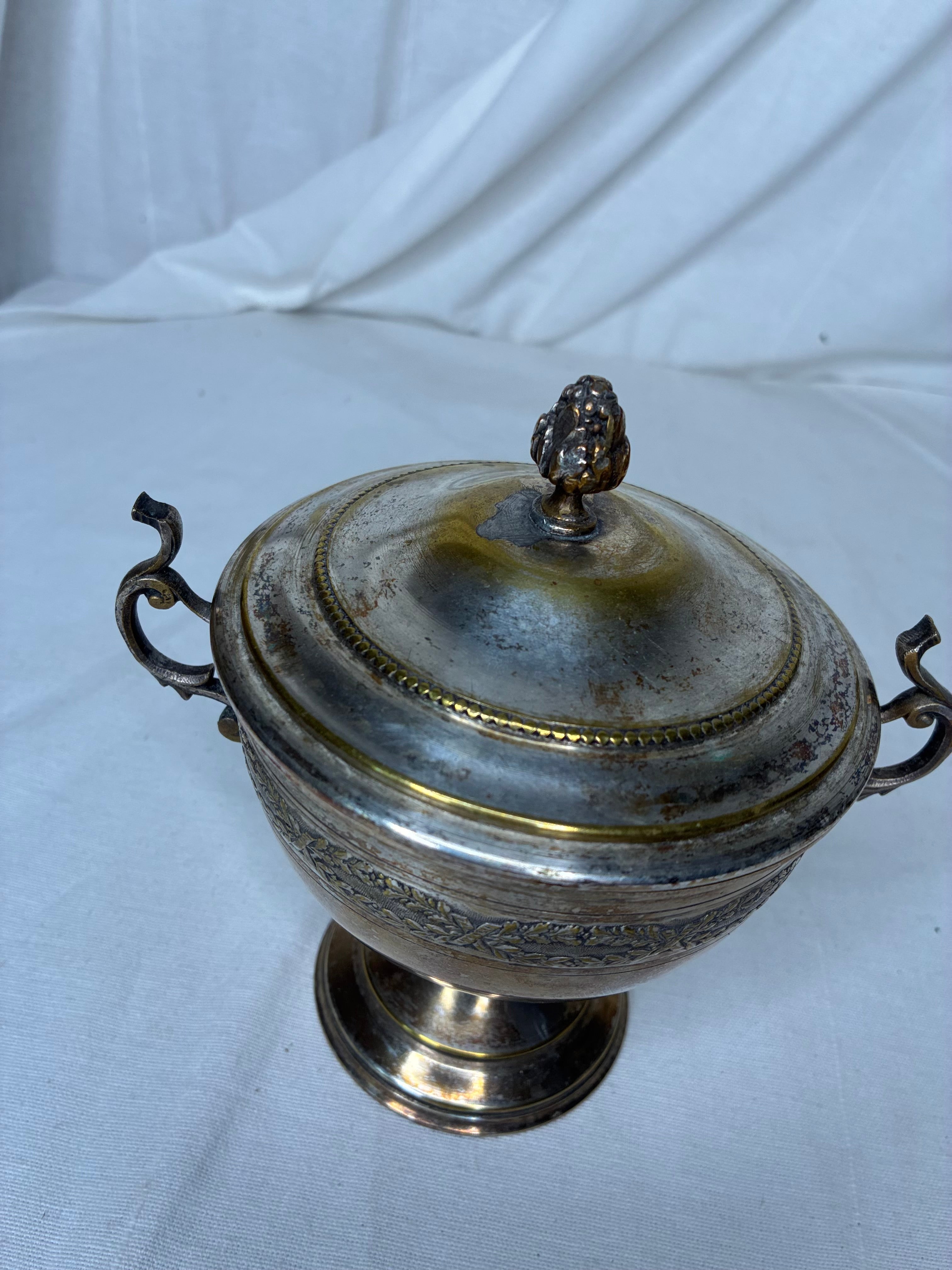 Antique French Silver-Plated Brass Sugar Bowl