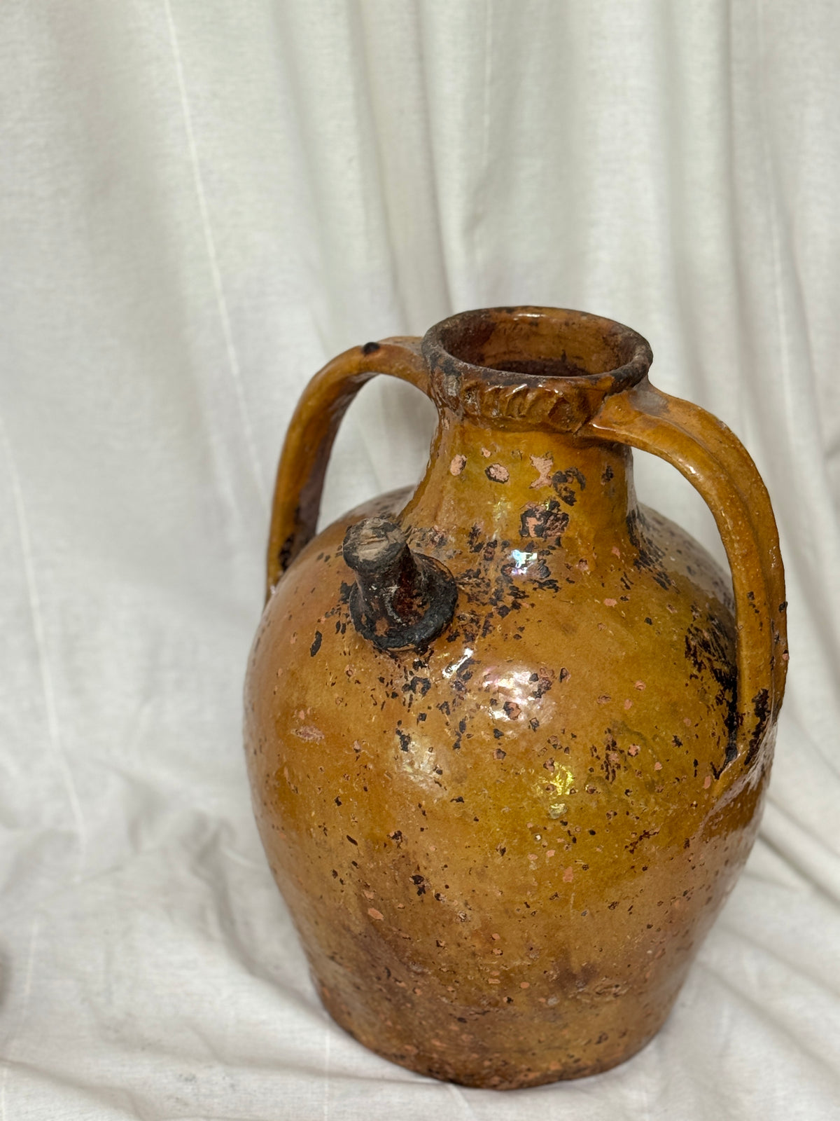 Antique French Walnut Oil Jug, Mélard à Bec, Original Stopper