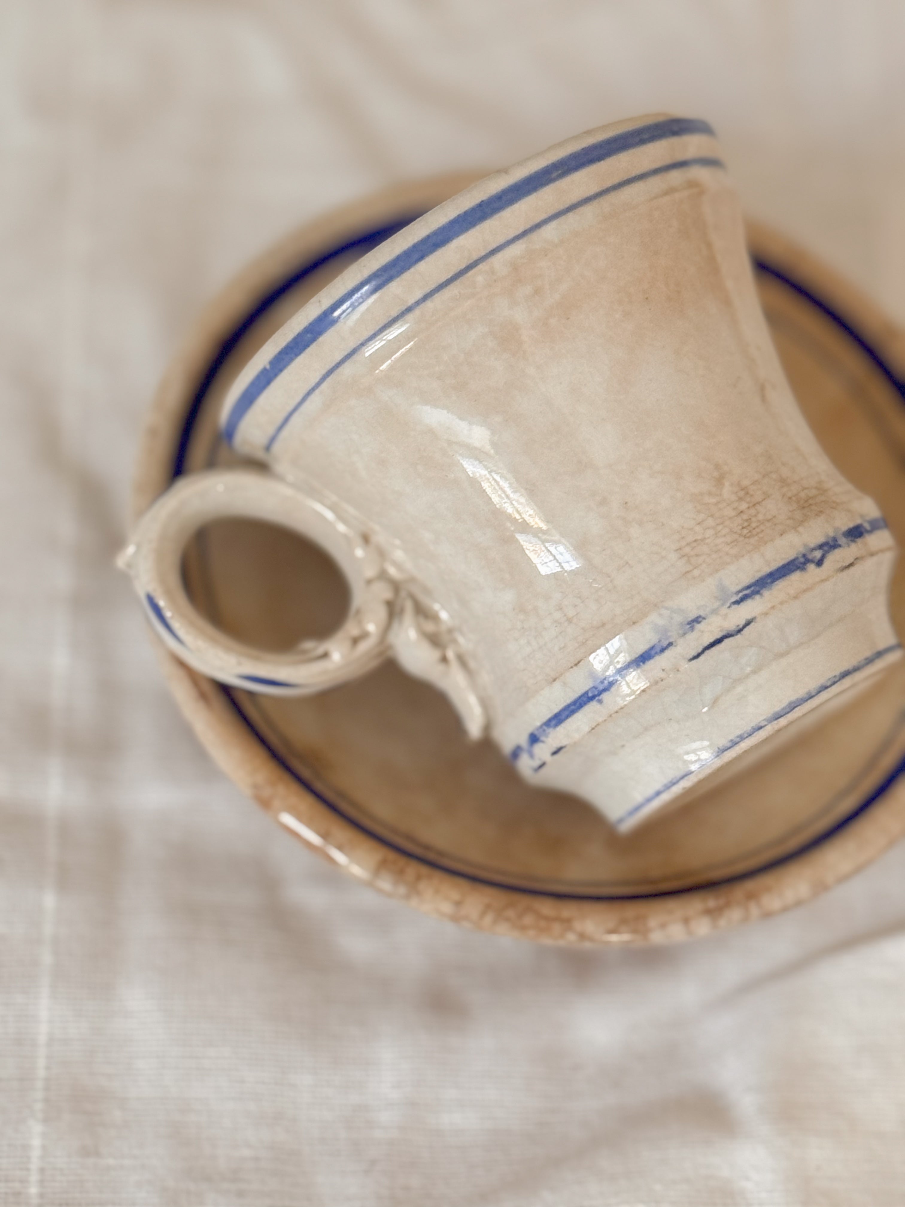 Antique French Ironstone Café Cup & Saucer | Paris Bistro, c. 1900