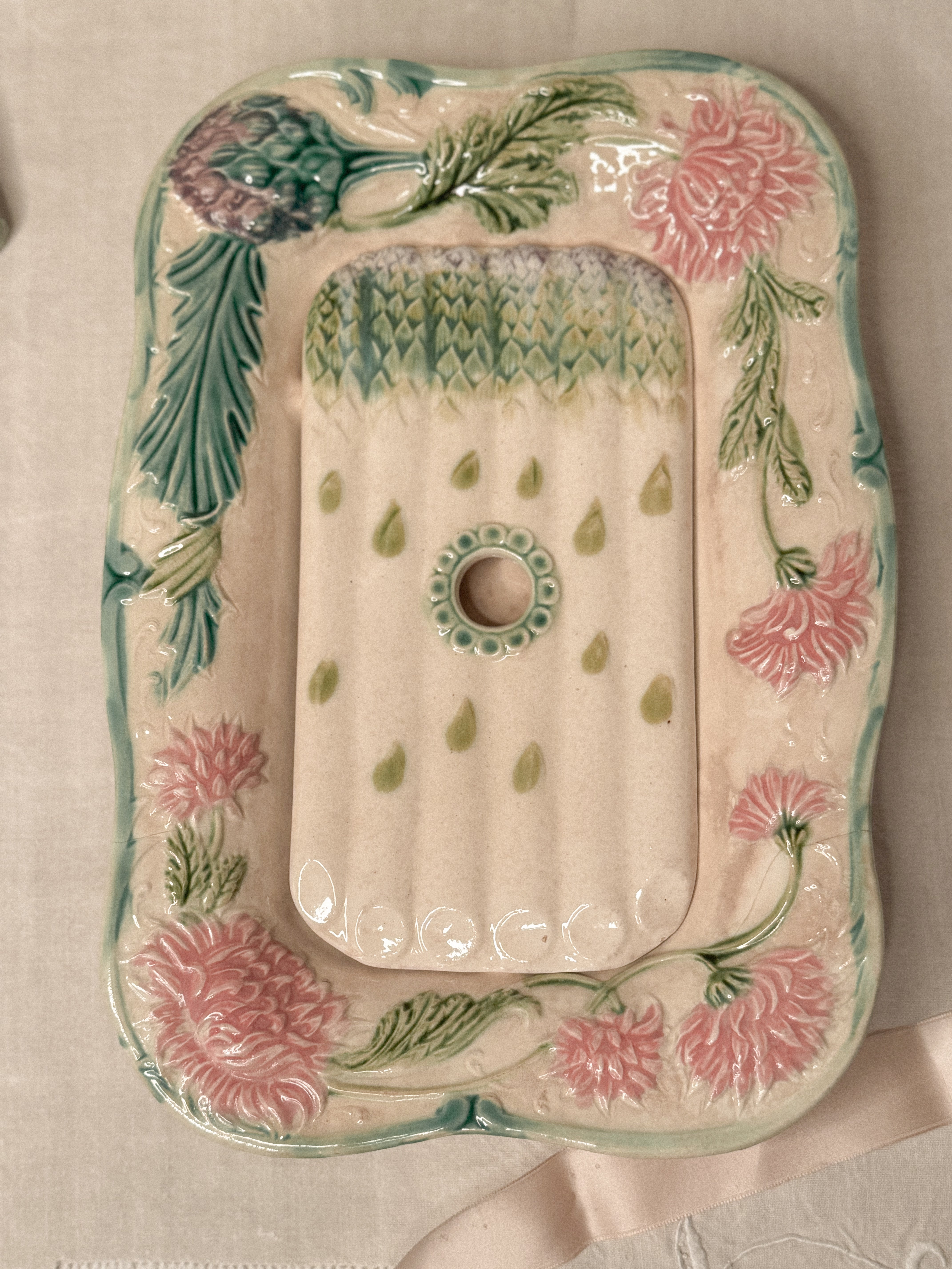 Antique French Majolica Asparagus Dish