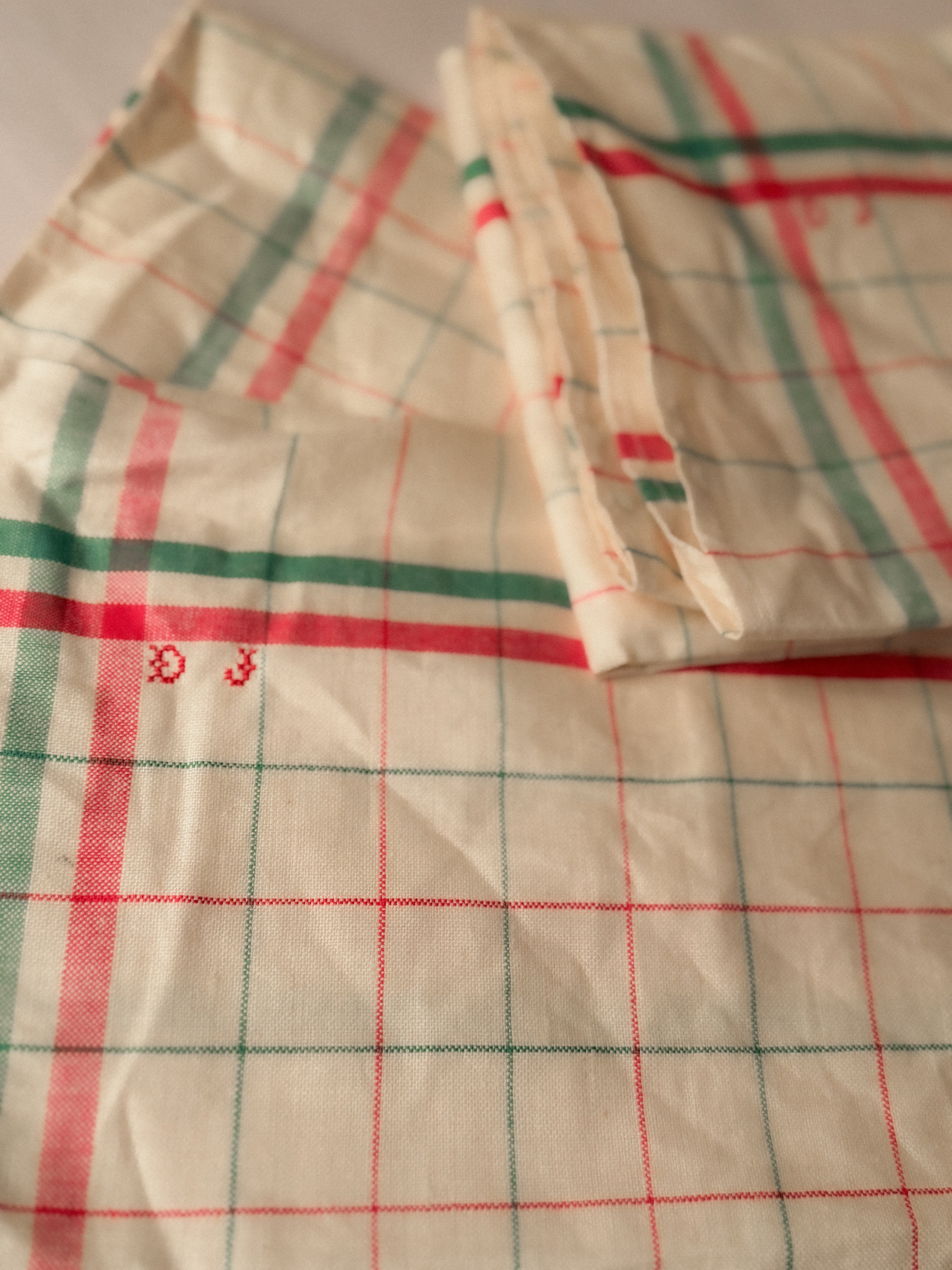 Vintage French Monogrammed Torchon (Set of 2), Circa 1940s