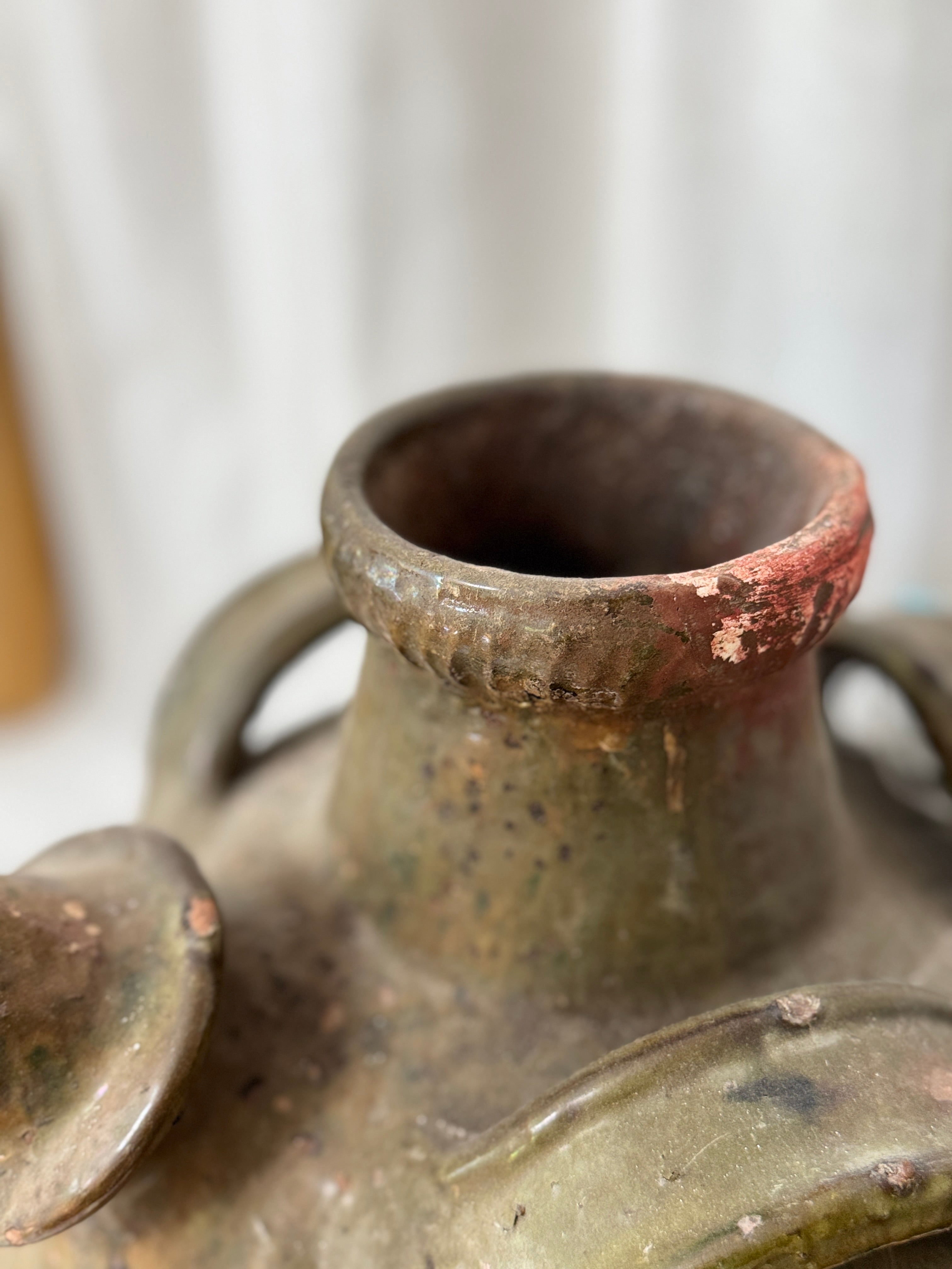 Antique French Walnut Oil Jug, Mélard à Bec, Green Glaze