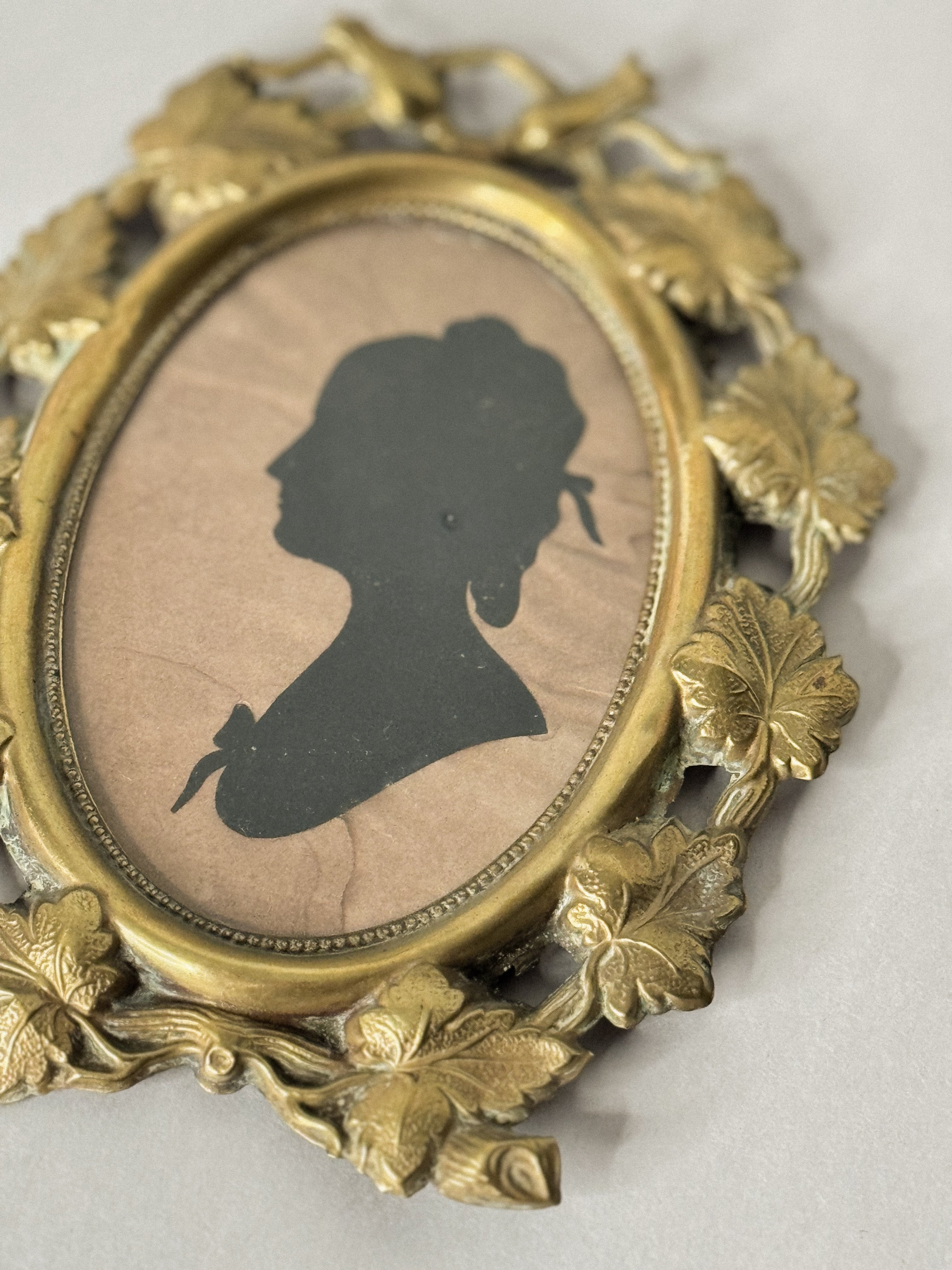 Pair of 19th-Century Silhouette Portraits in Romantic Brass Frames