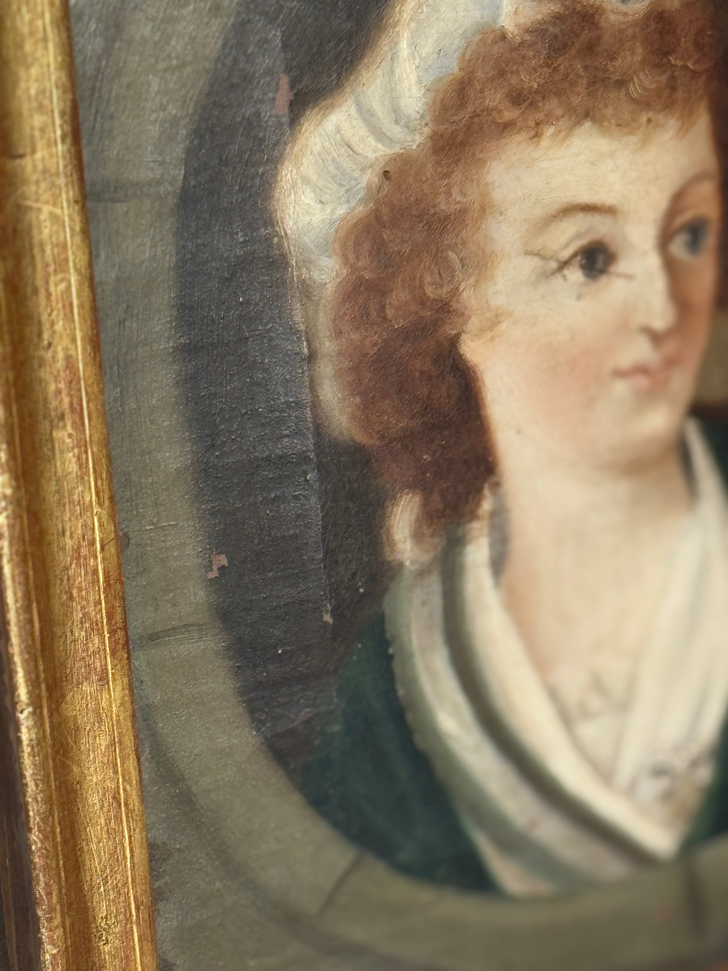 Antique French Portrait of a Young Woman in Bonnet, oil, late 18th / early 19th c.