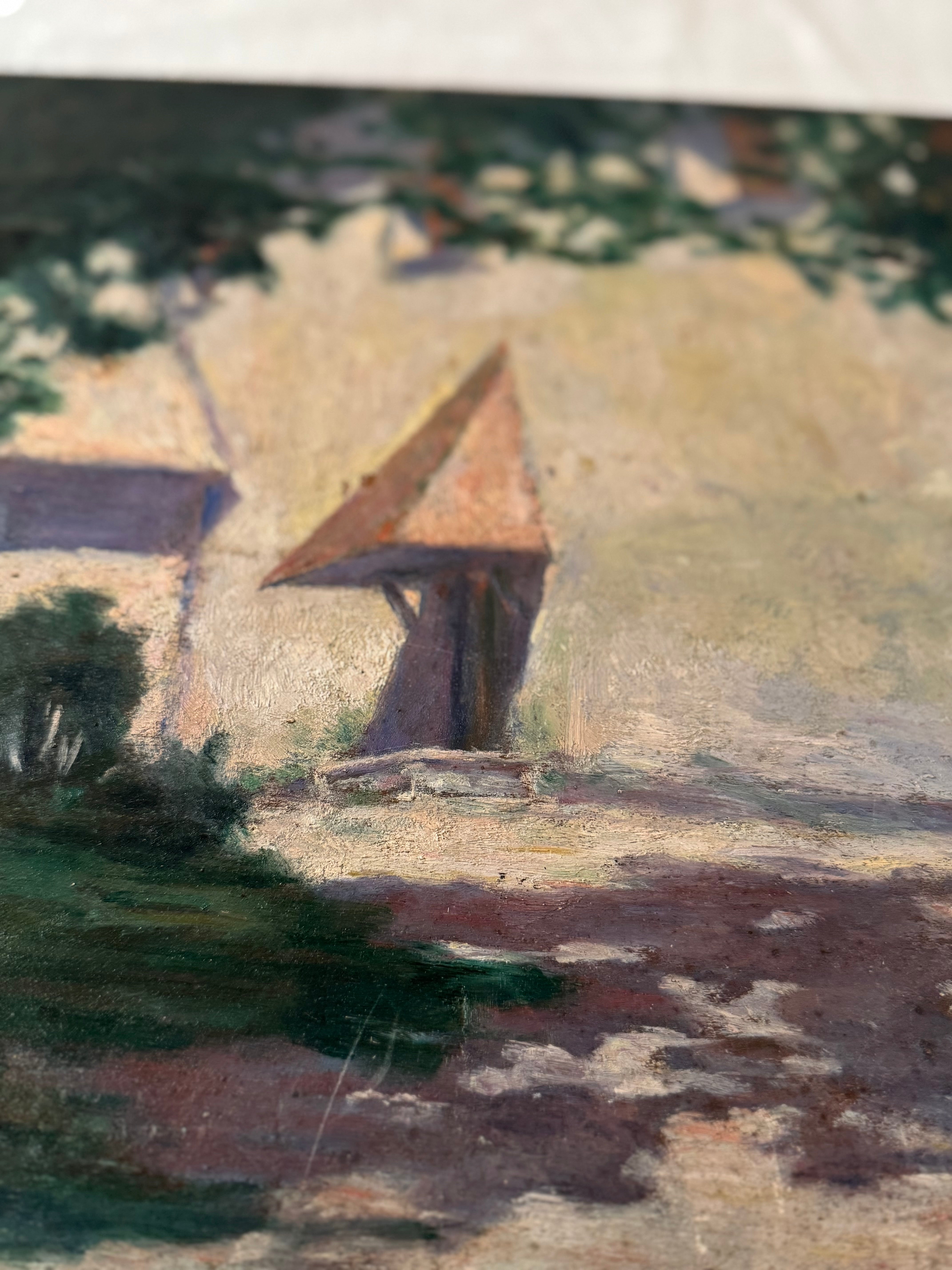 Antique courtyard oil on board