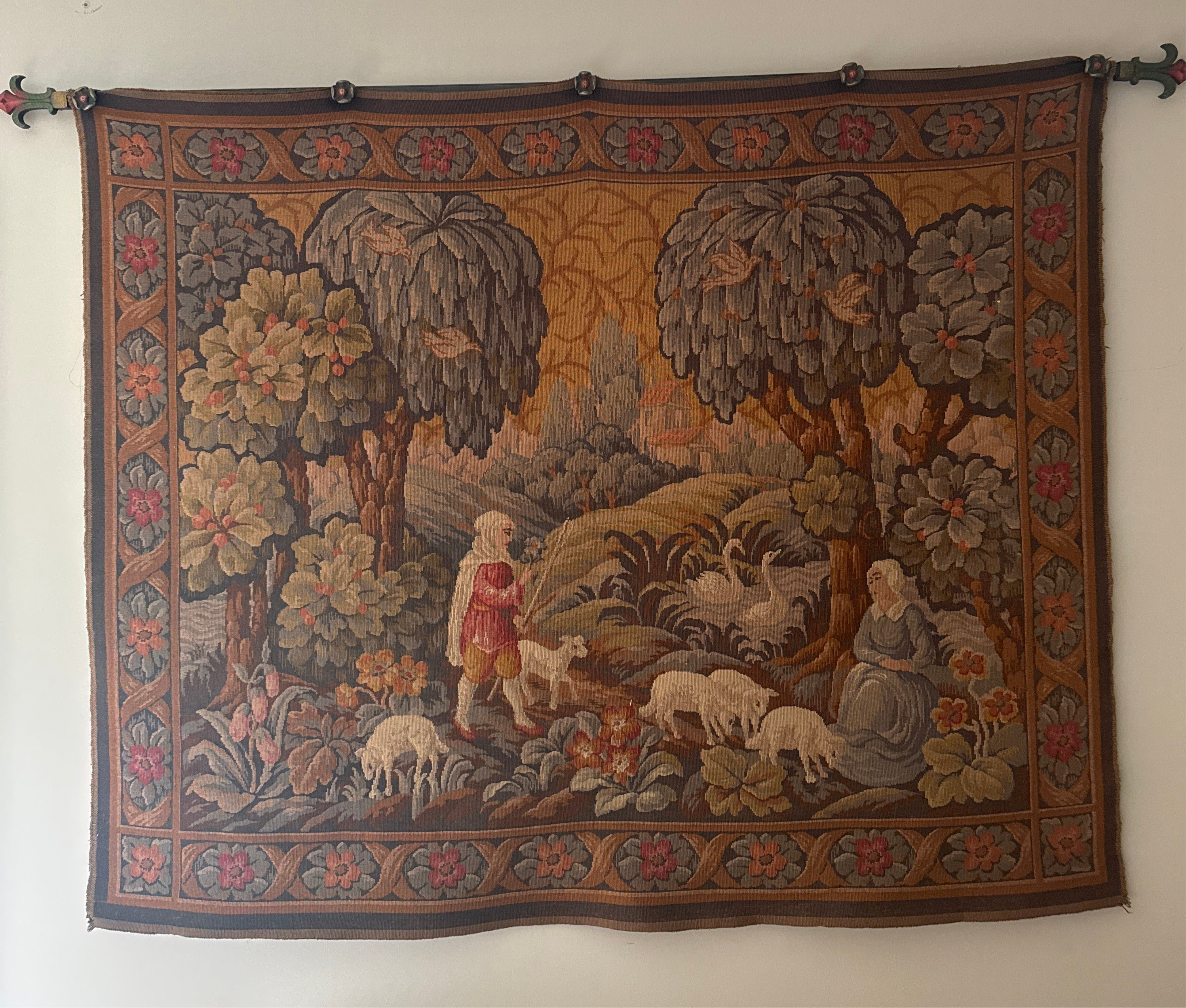(Rod shipping) Jacquard-Woven Pastoral Tapestry