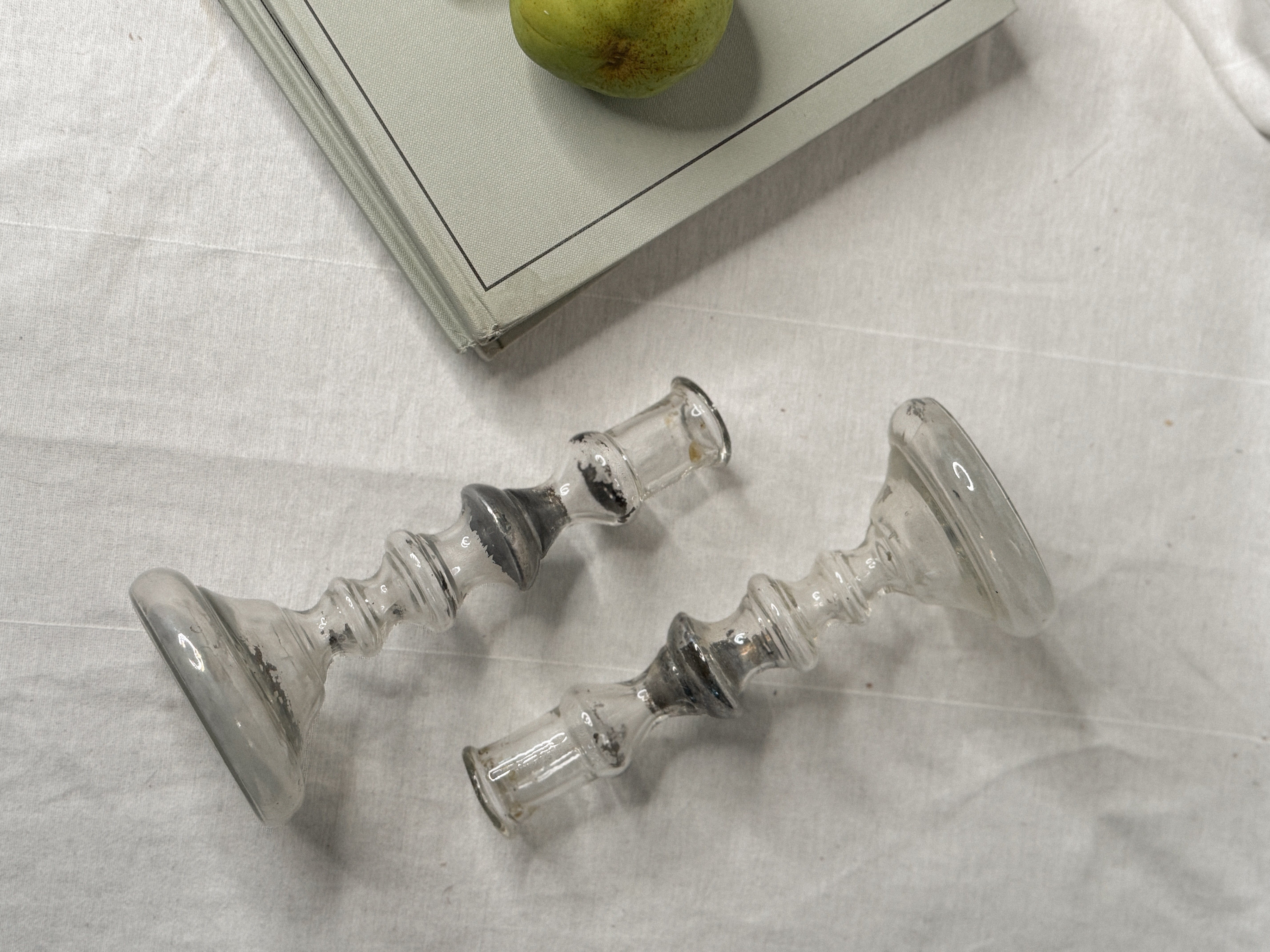 Antique Pair of French Mercury Glass Candlesticks, late 19th c.