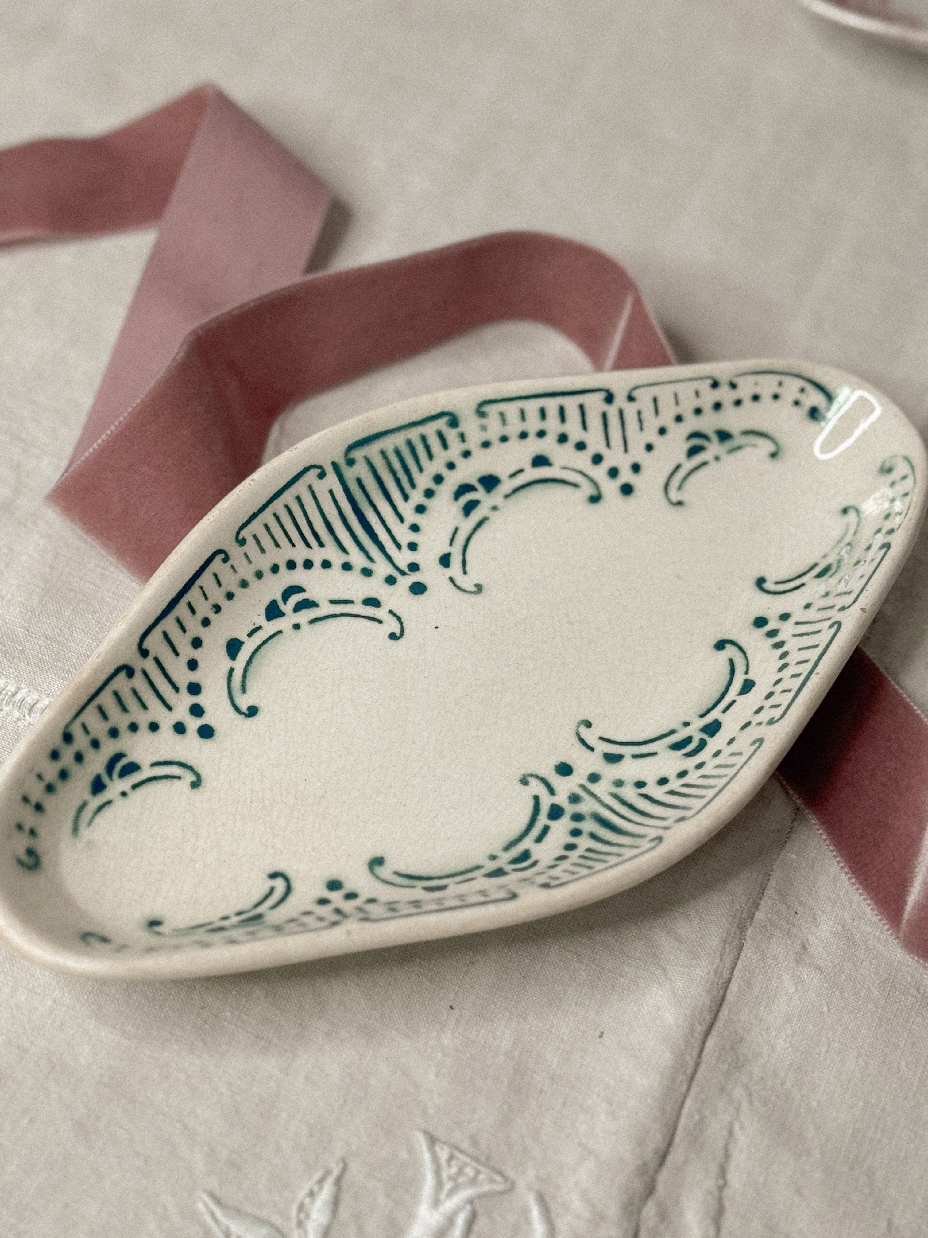 Green Transferware Ravier