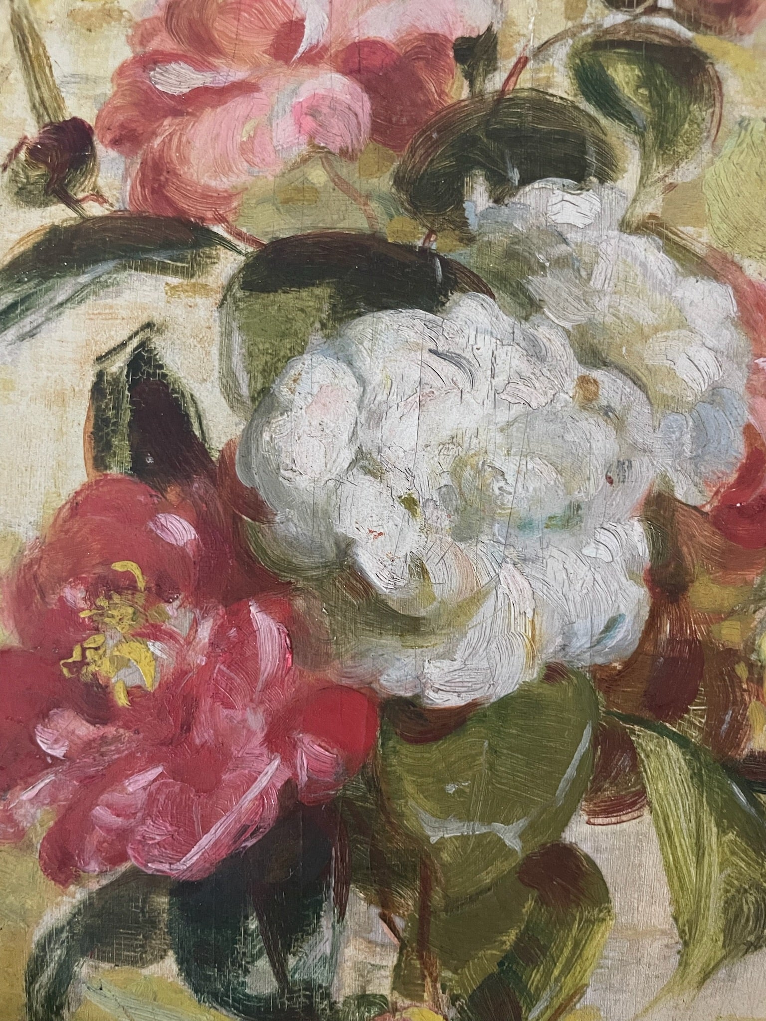 Early 20th c Oil on Canvas Floral Still Life in Oval Frame