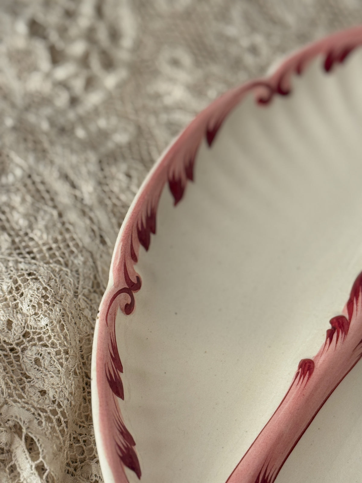 Red Barbotine Asparagus Plate, Sarreguemines