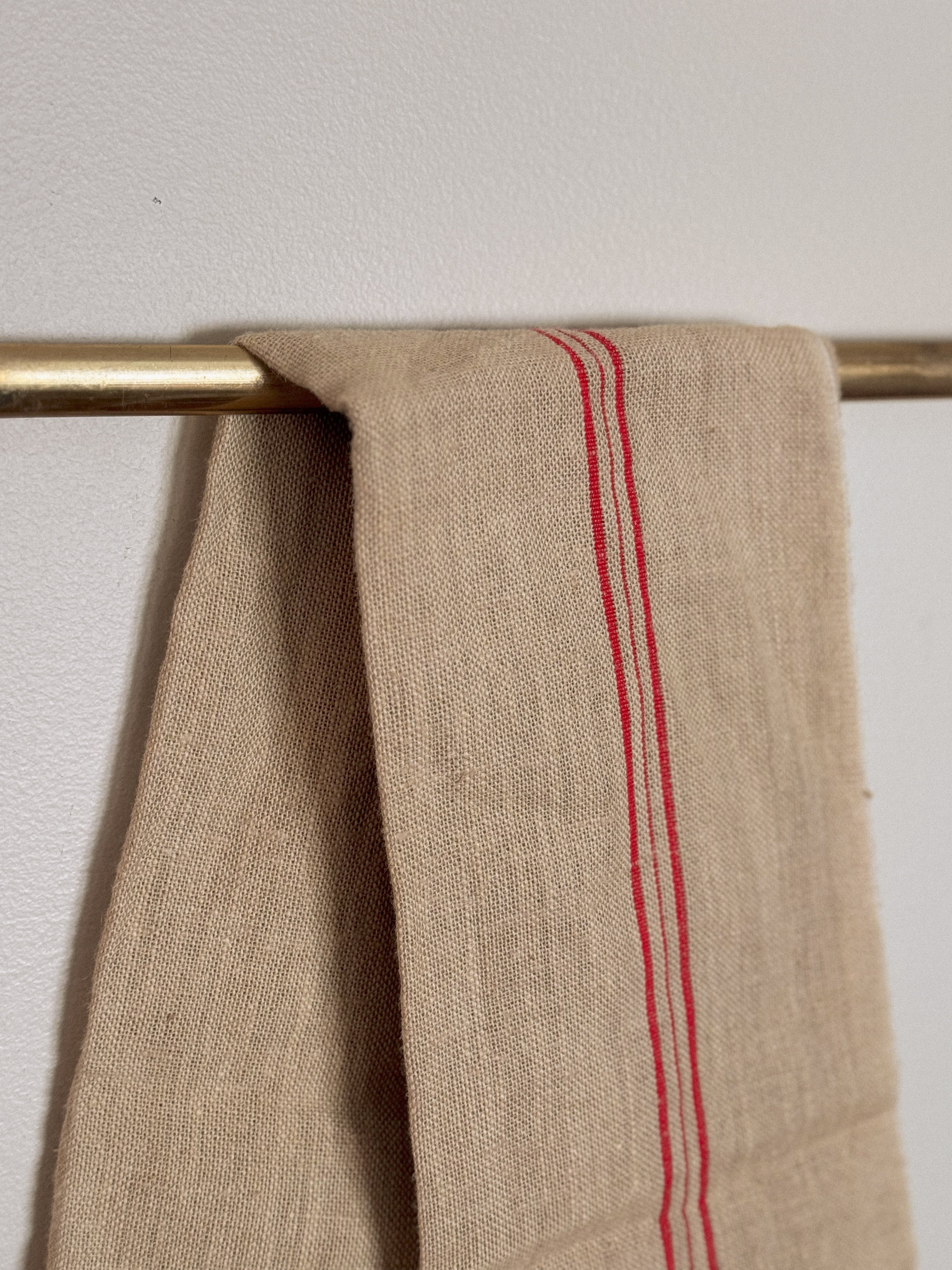 Vintage French Hemp Torchon with Red Stripes