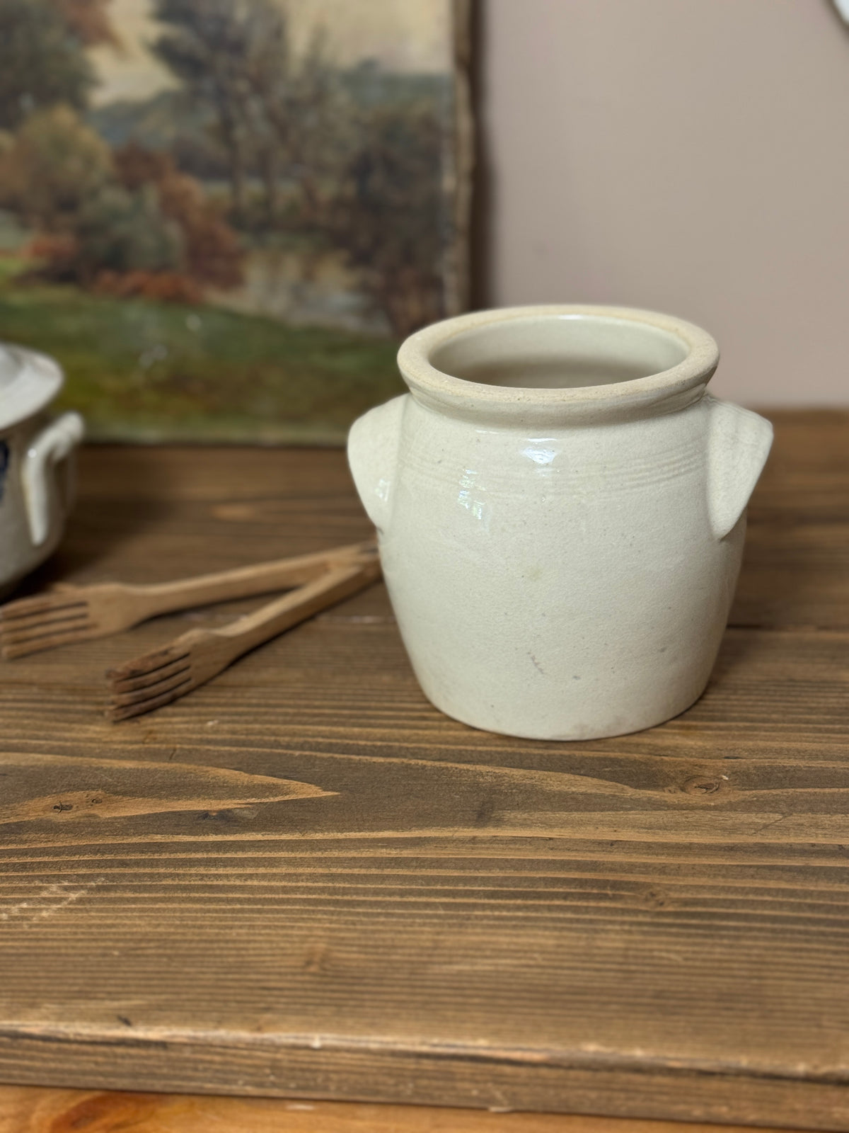 Antique French Confit Pot with Ear Handles, Small