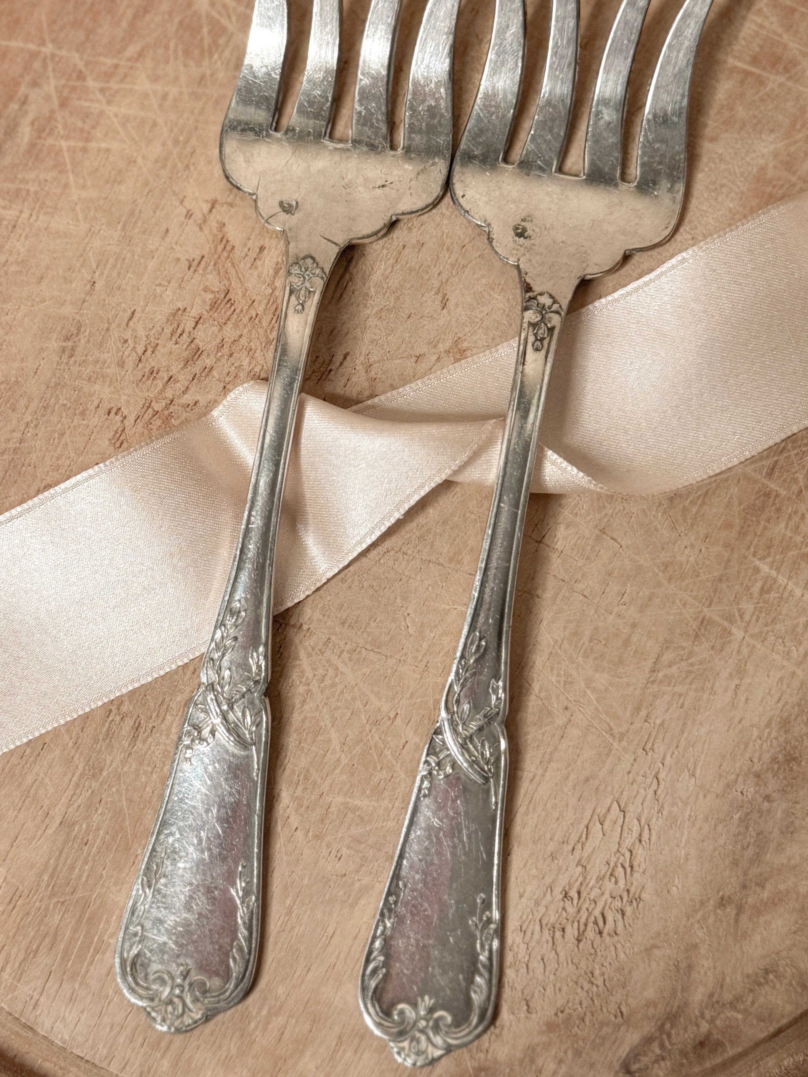 Set of Two French Silverplate Serving Forks