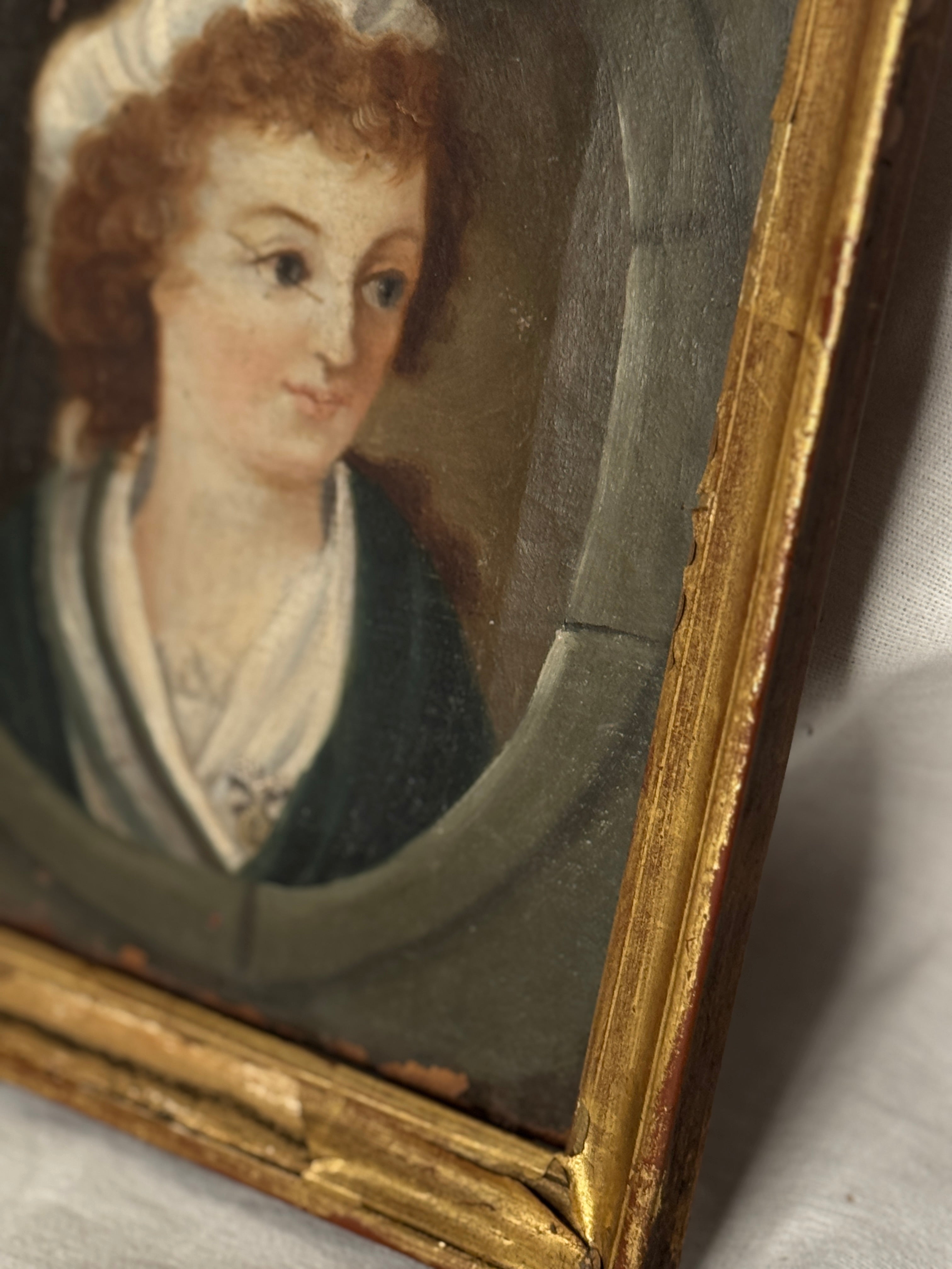Antique French Portrait of a Young Woman in Bonnet, oil, late 18th / early 19th c.