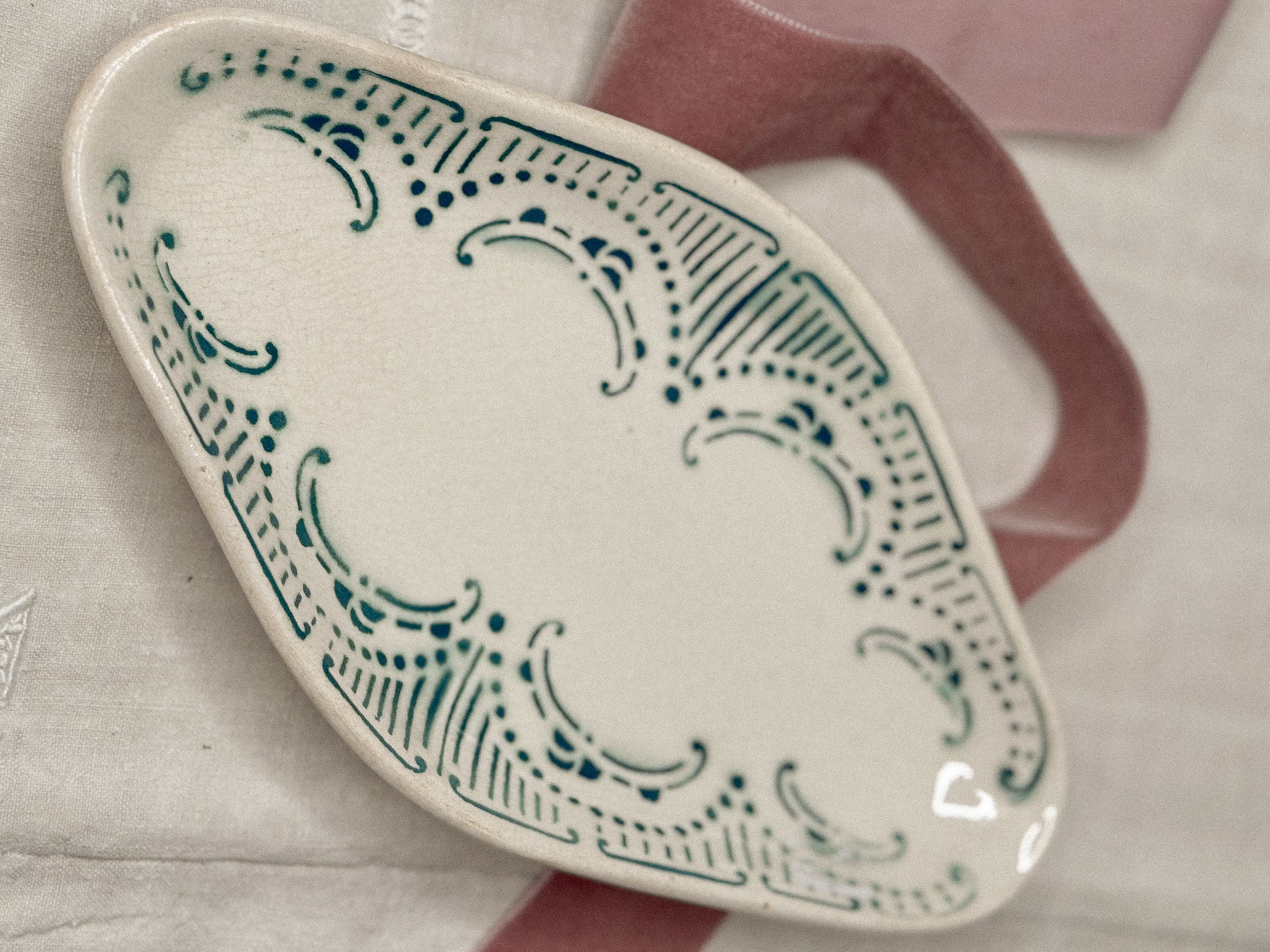 Green Transferware Ravier