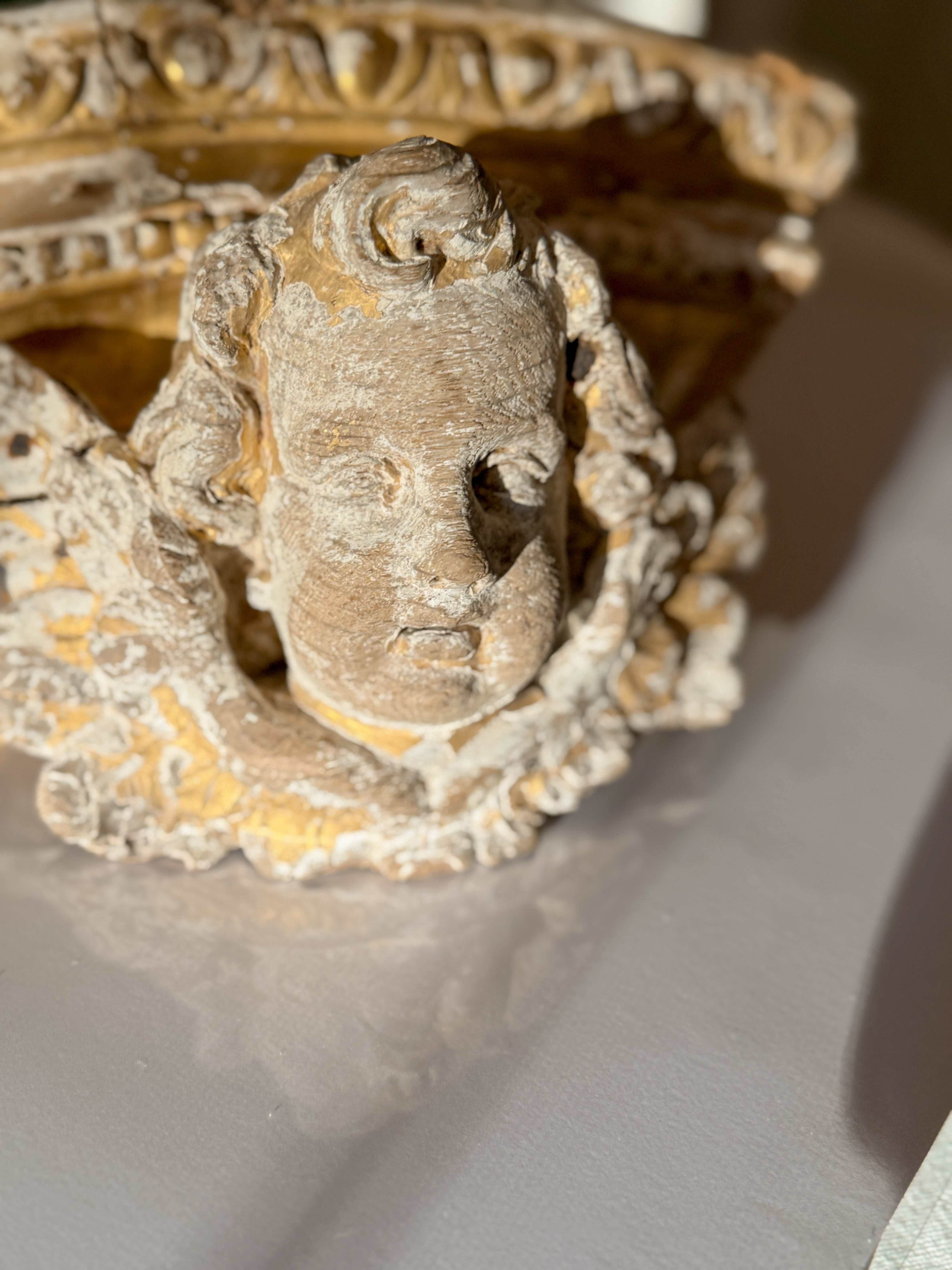 Antique Carved Giltwood Cherub Wall Bracket, French or Italian, 18th to 19th Century
