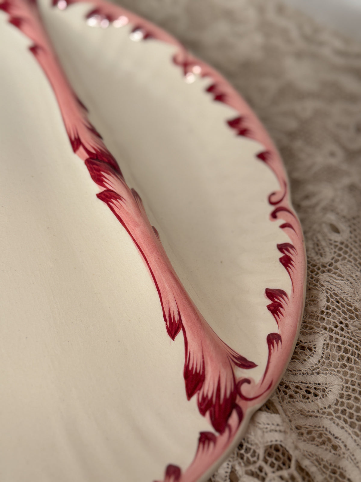Red Barbotine Asparagus Plate, Sarreguemines