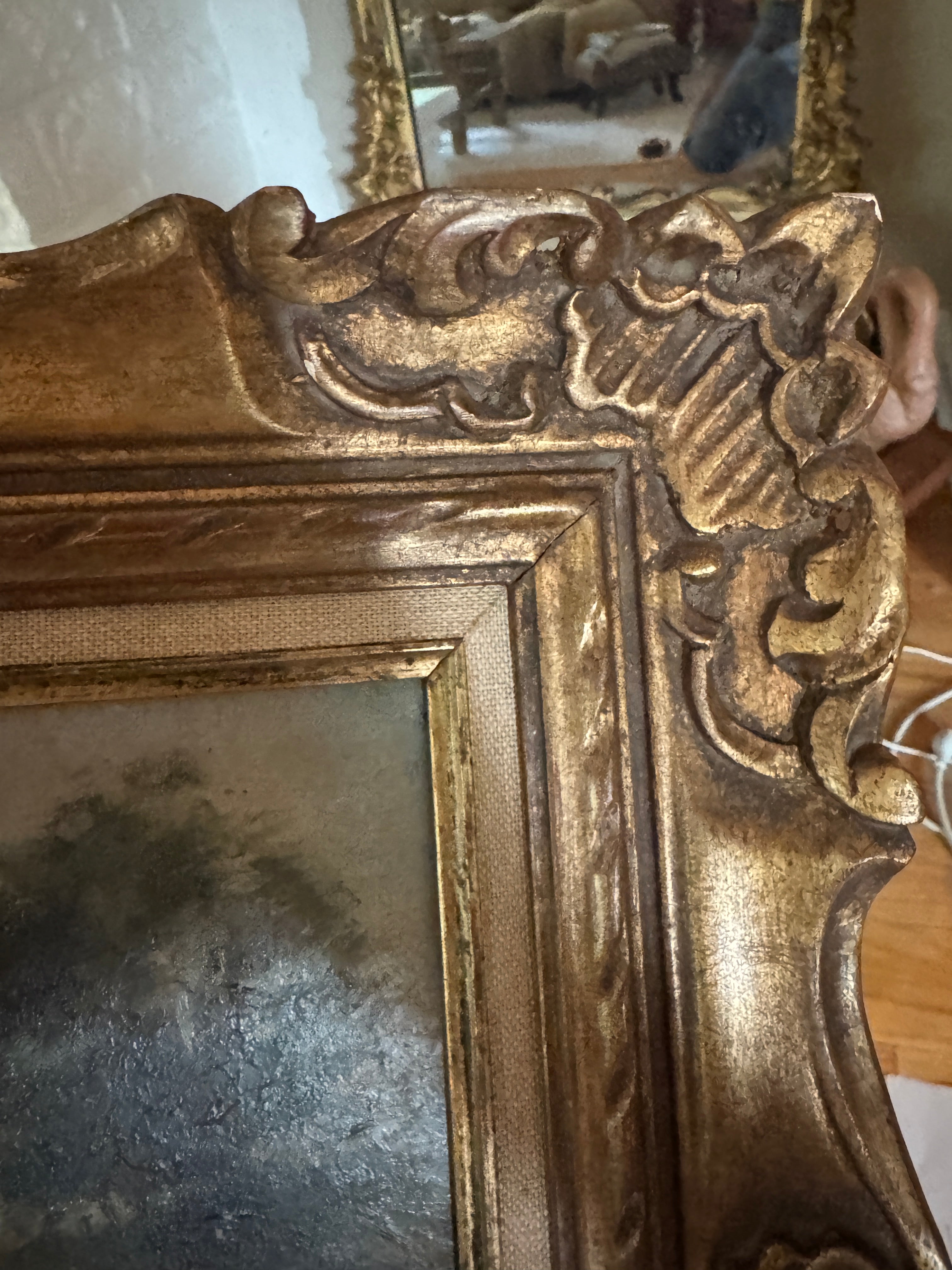 Antique Oil Landscape in the Barbizon Manner, Carved Giltwood Frame