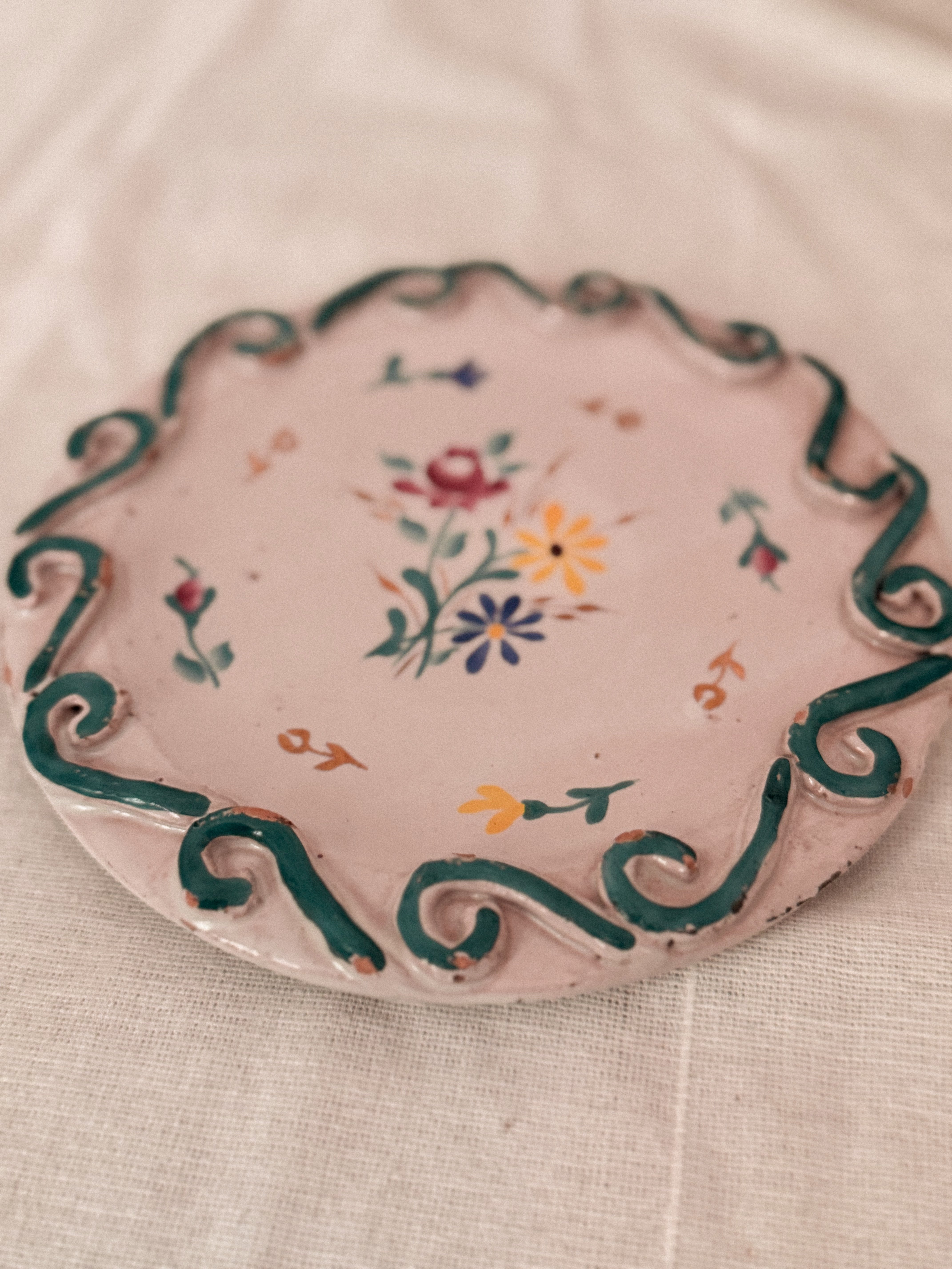 Faience Plate with Hand-Painted Flowers