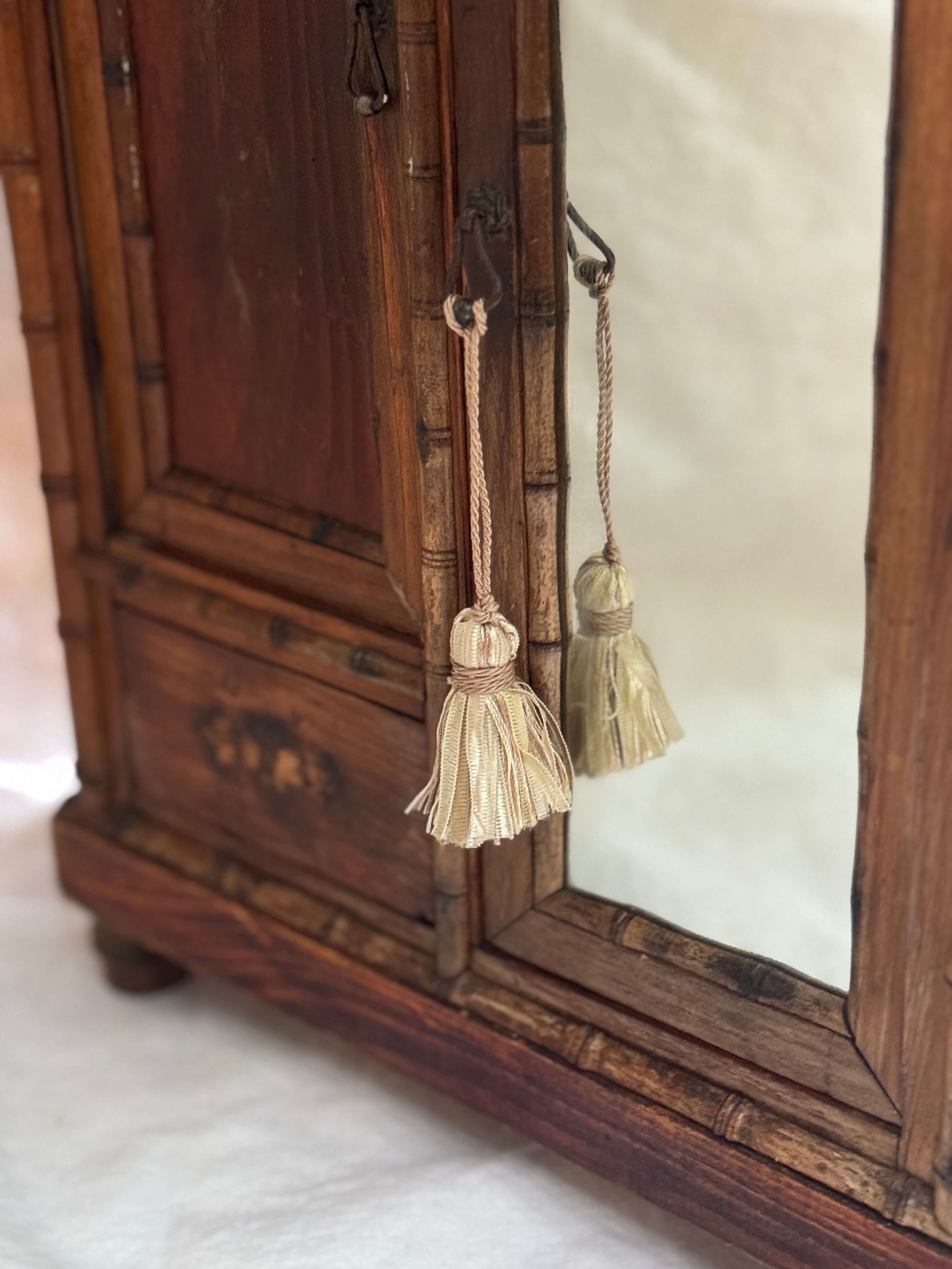 Antique French Faux-Bamboo Miniature Armoire, Belle Époque