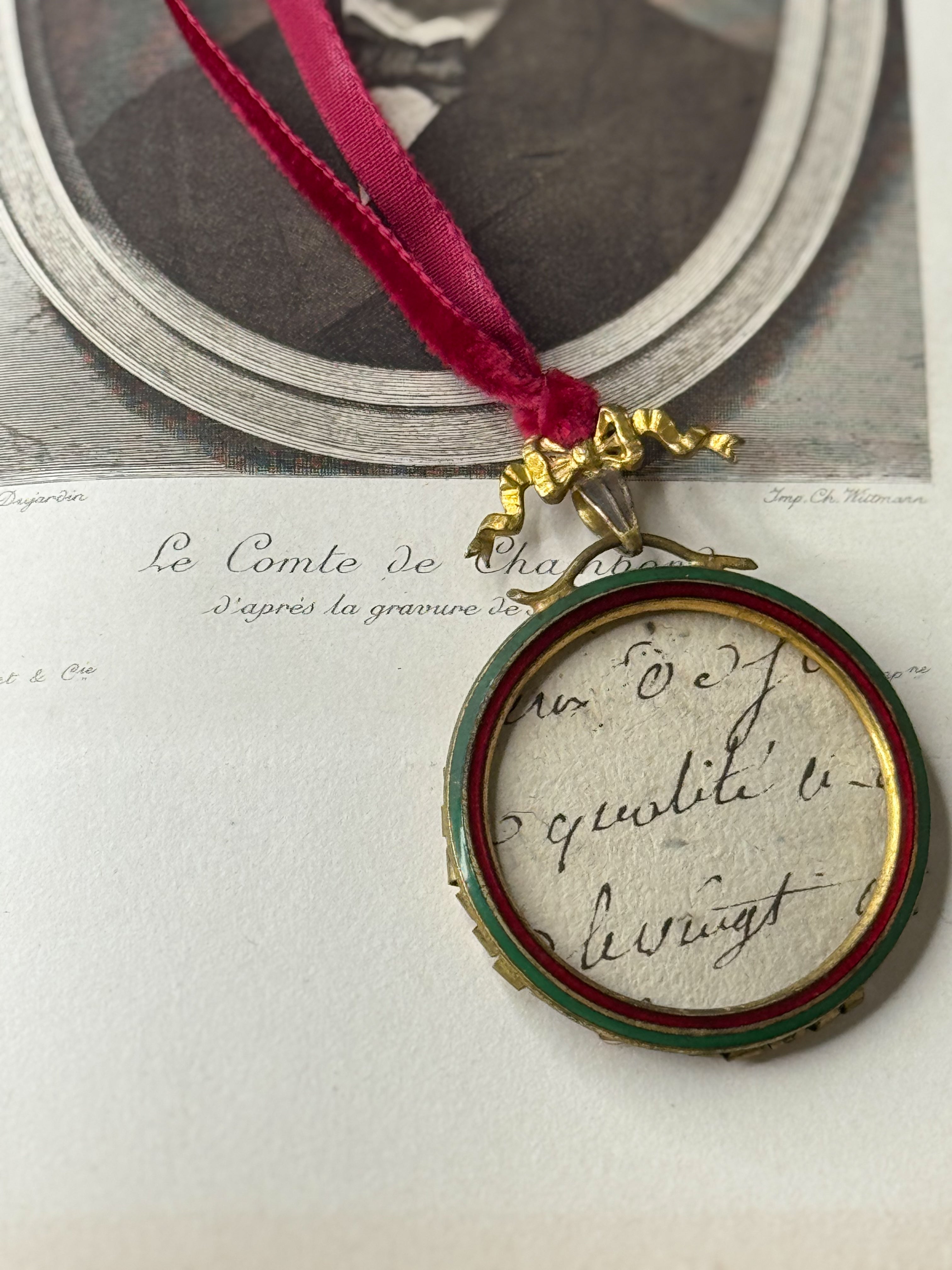 Antique French Painted Miniature Lapel Frame Ornament