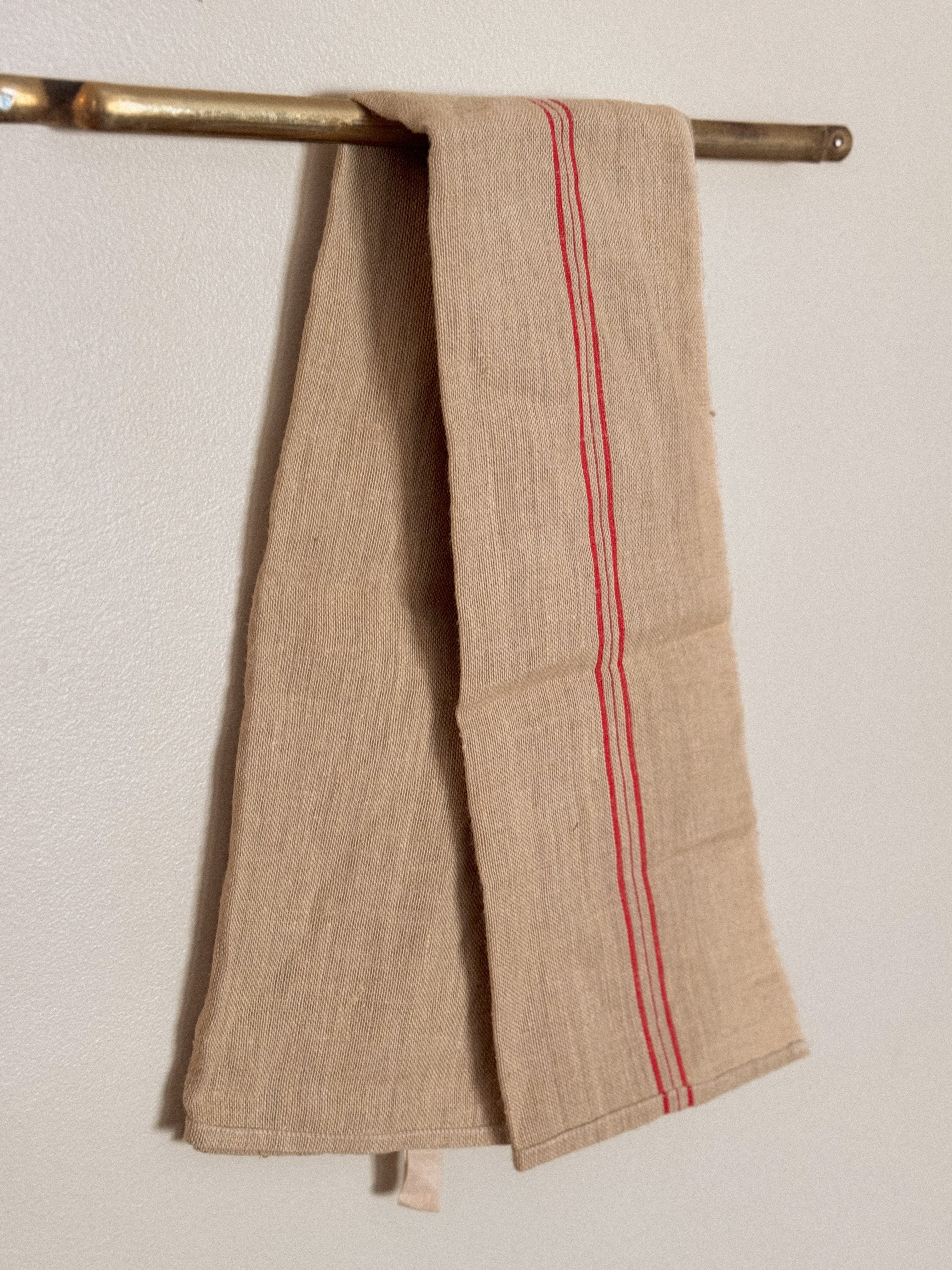 Vintage French Hemp Torchon with Red Stripes