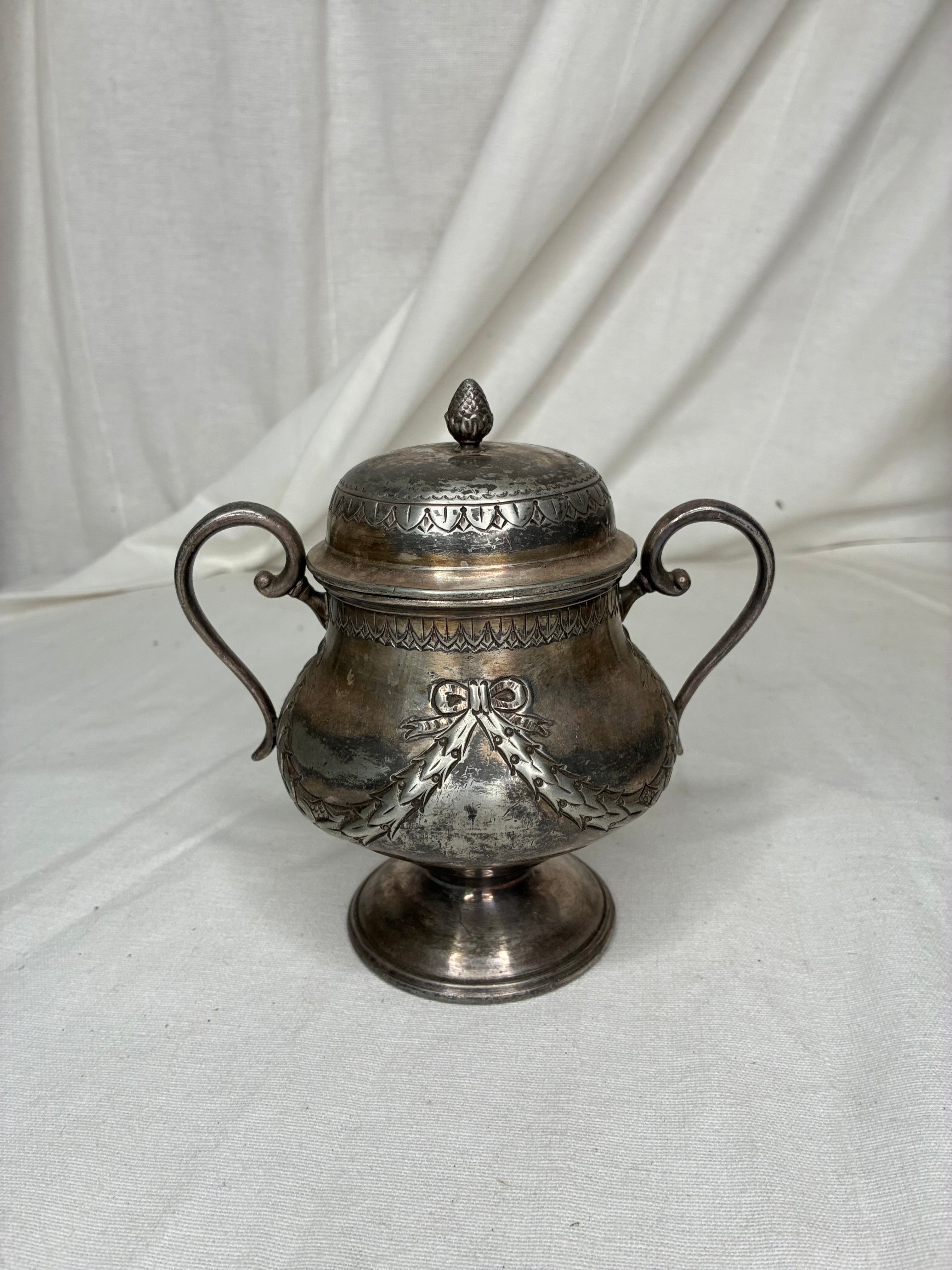 Antique French Silvered Metal Sugar Bowl