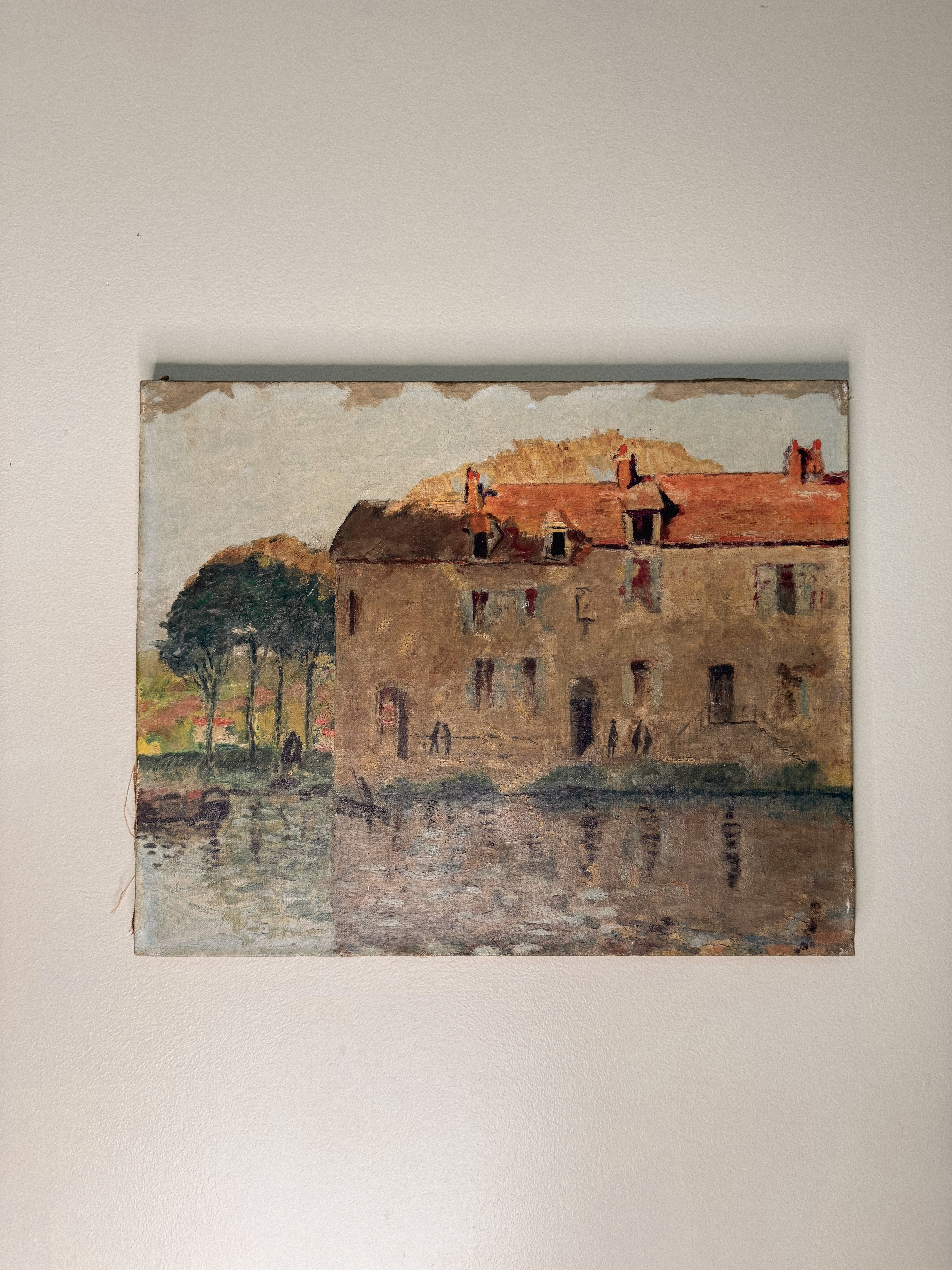Oil on Canvas of a French River Scene, ca. 1890–1920