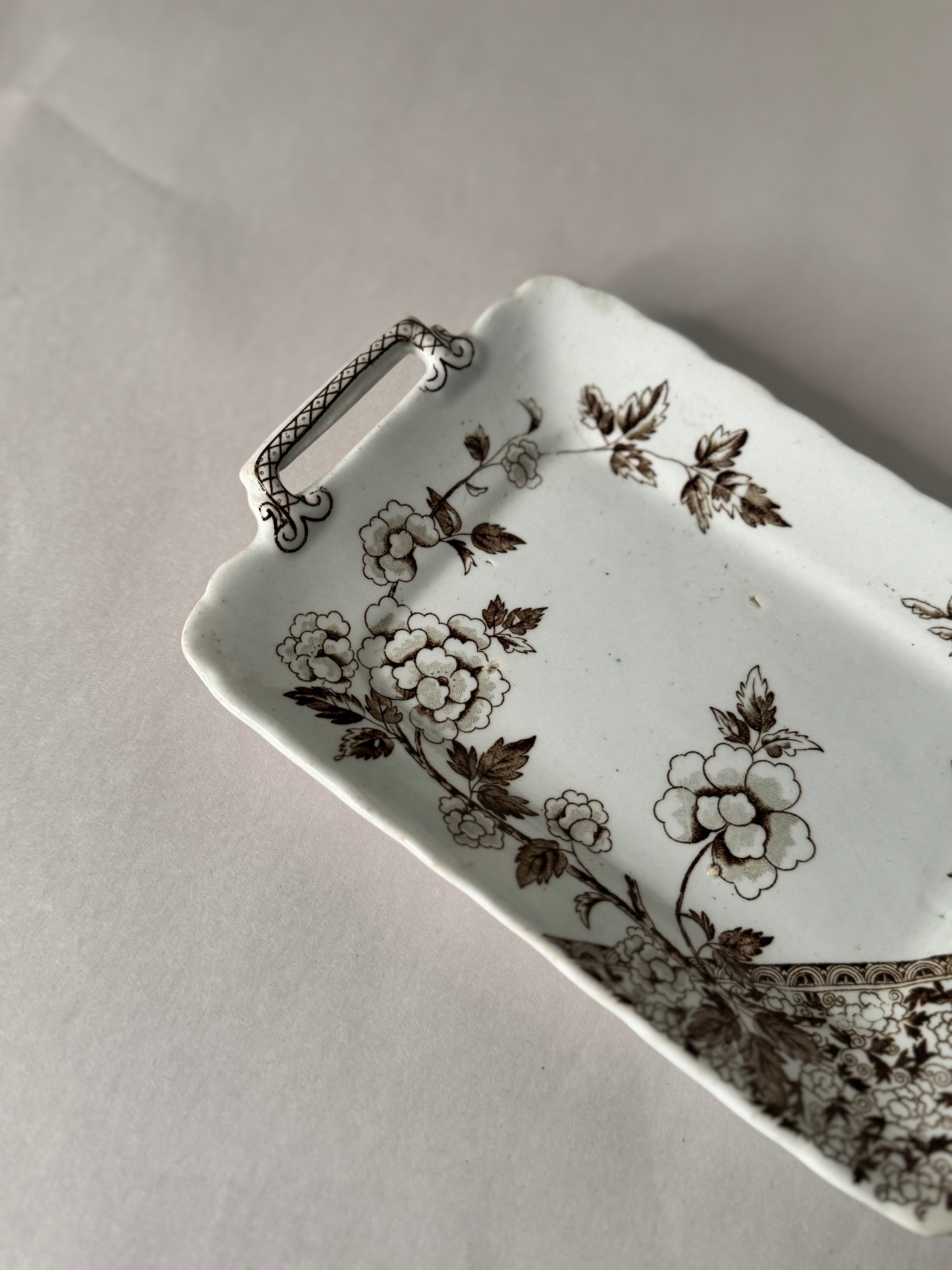 Antique Transferware Tray with Hand-Painted Handles – J.F. Wileman, c. 1880s