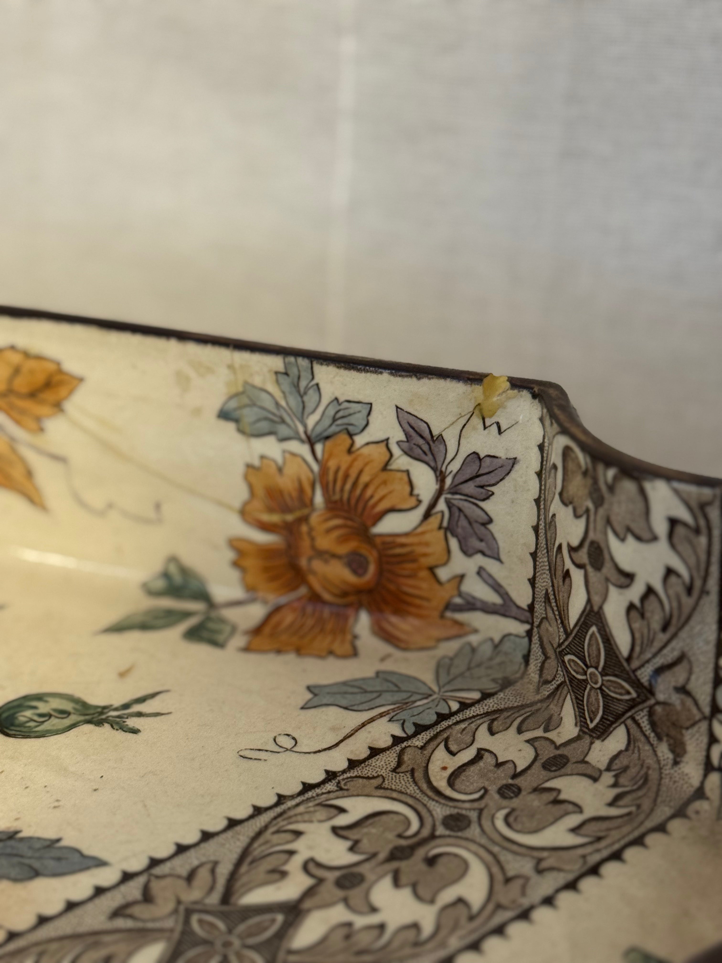 Rare Antique Gien Jardinière with Molded Ceramic Mounts
