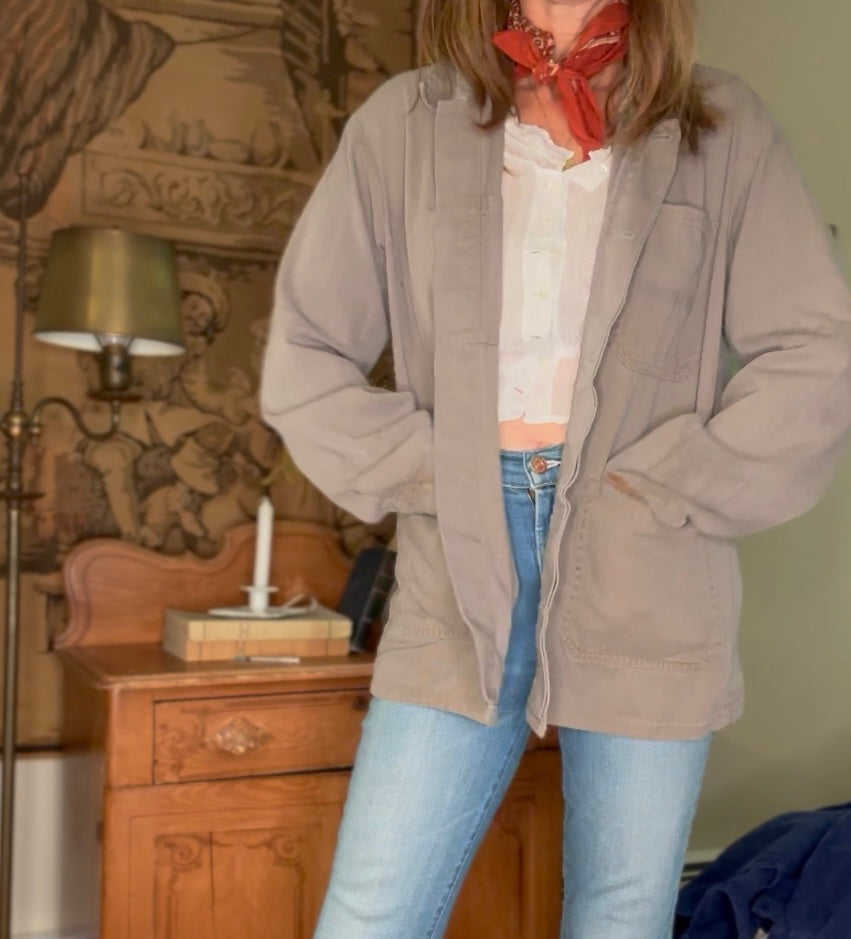 Olive Khaki Vintage French Chore Coat