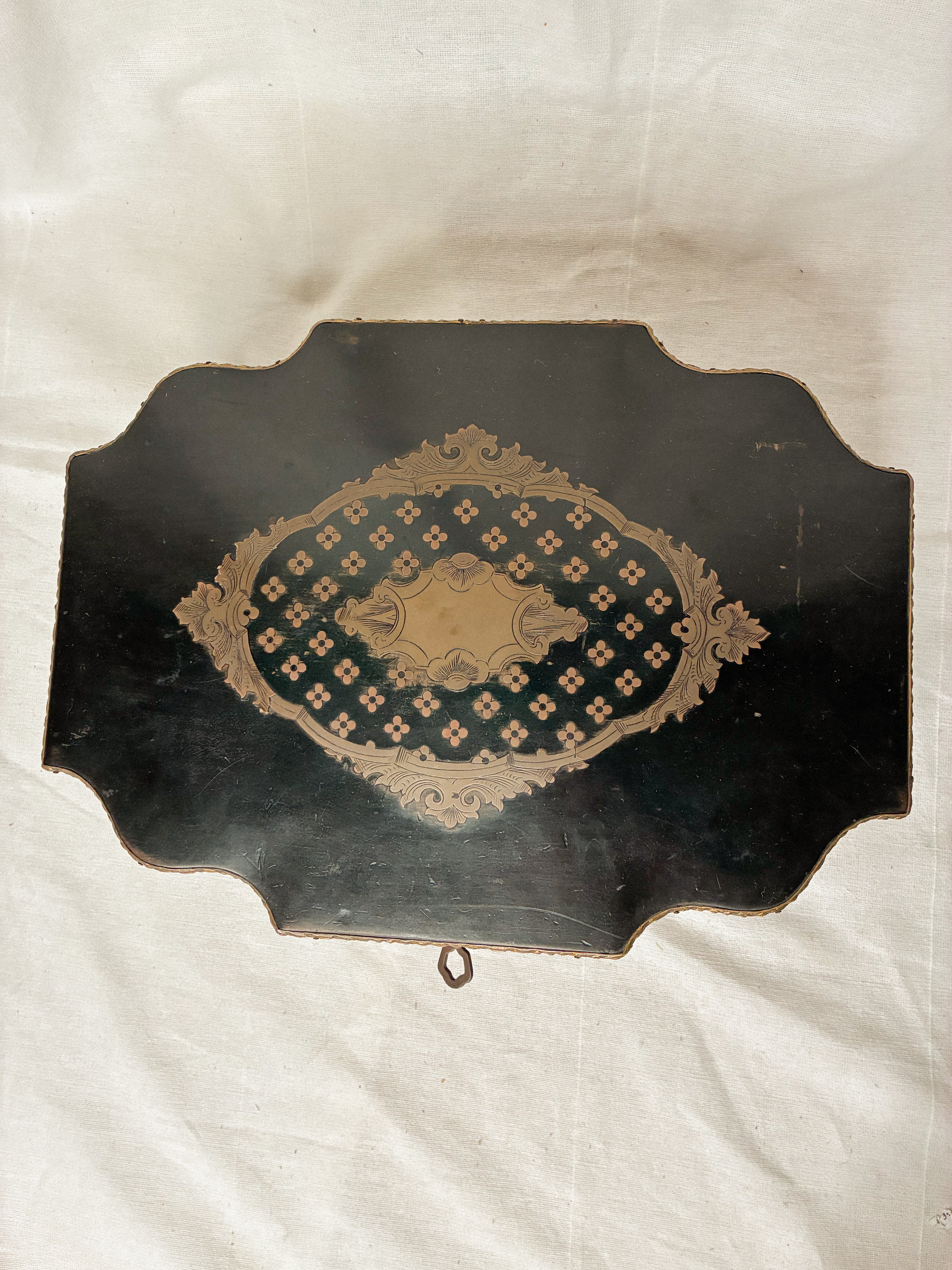19th-Century French Marquetry Box with Brass Inlay and Ormolu Mounts