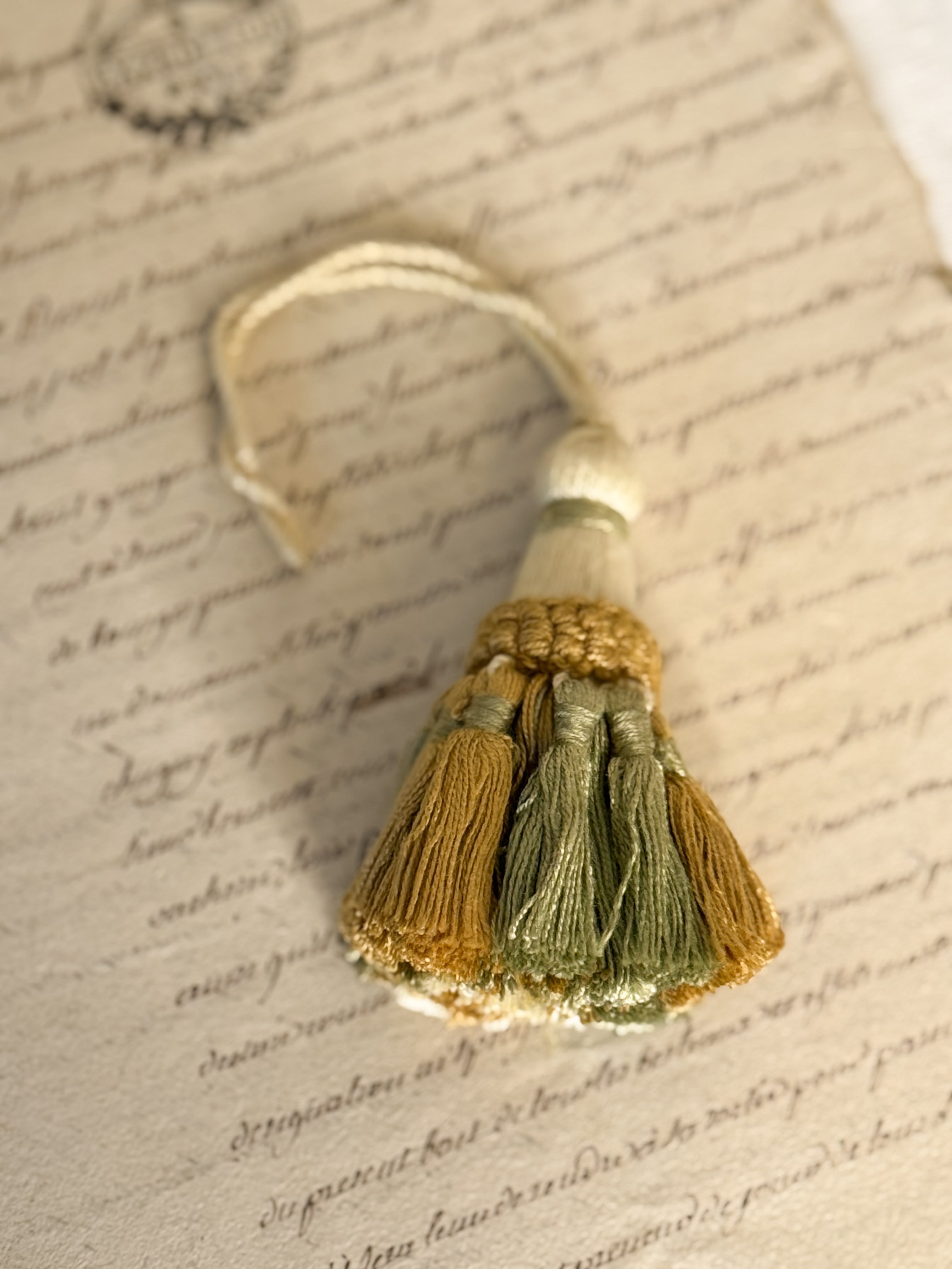 French Passmenterie Tassel in Celadon & Honey