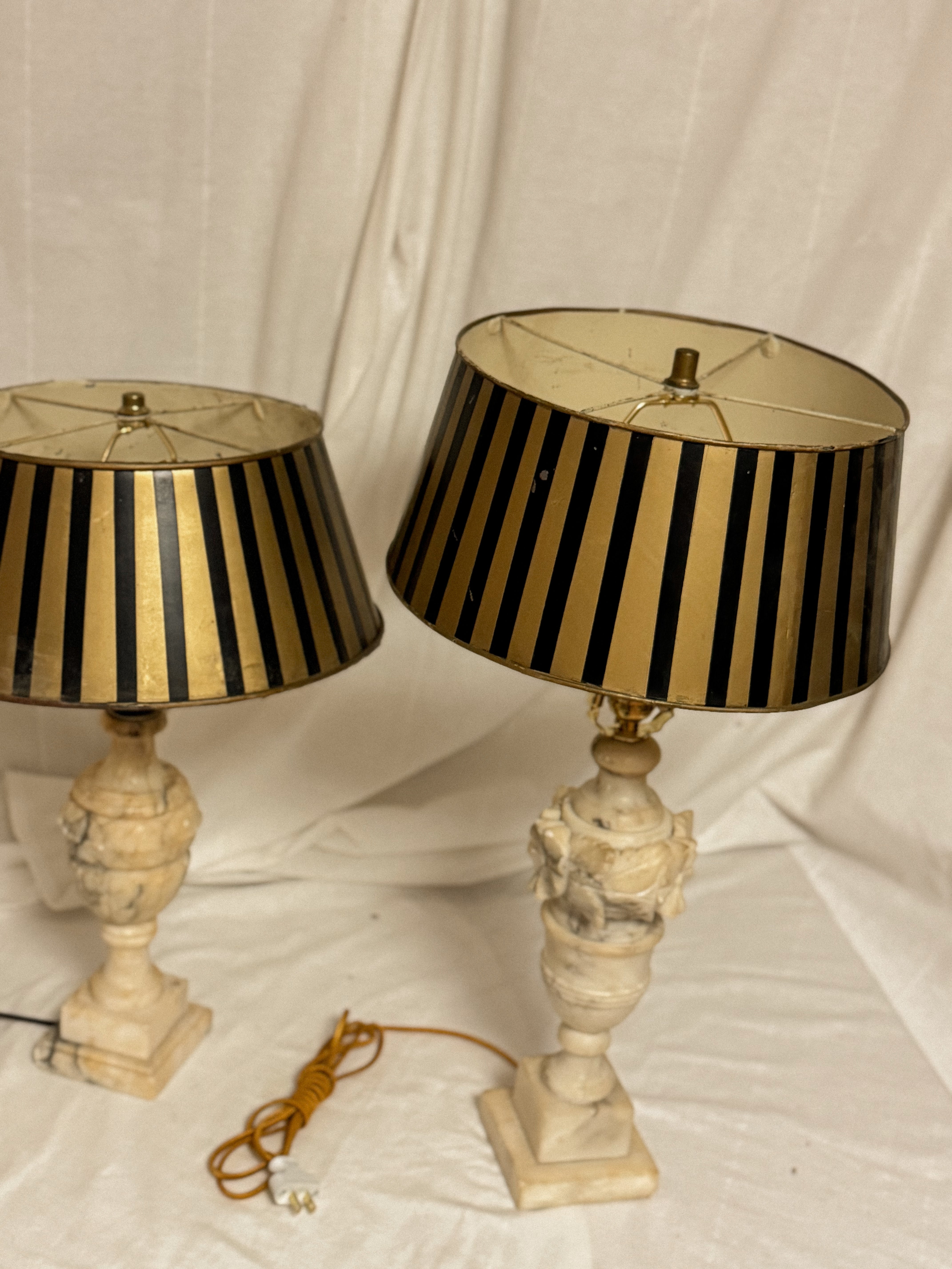 Vintage Tole Stripe Lampshade – Black & Deep Golden Ochre Stripe (Wider Base)