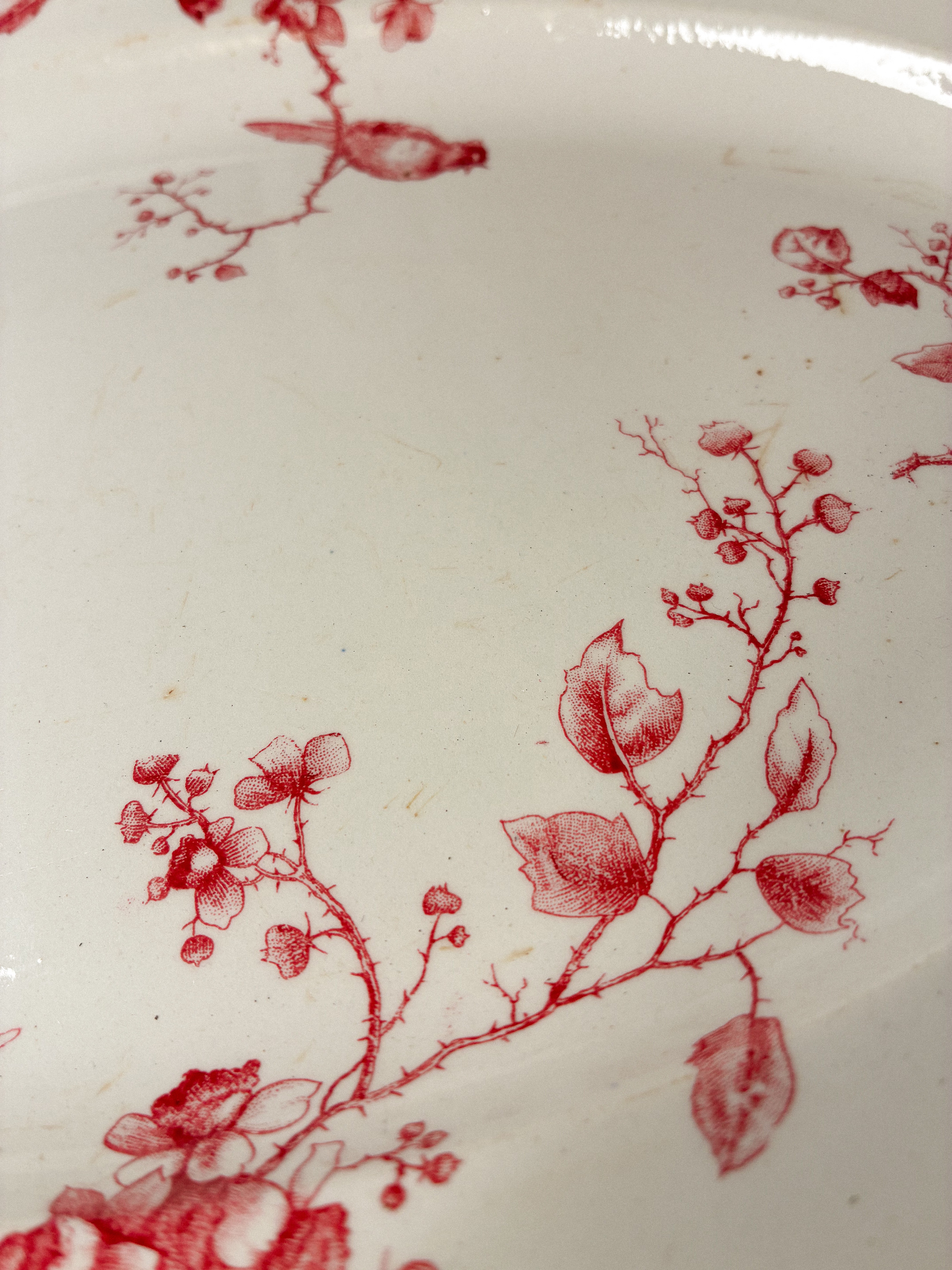 Antique Gien Red Transfer Oval Serving Platter