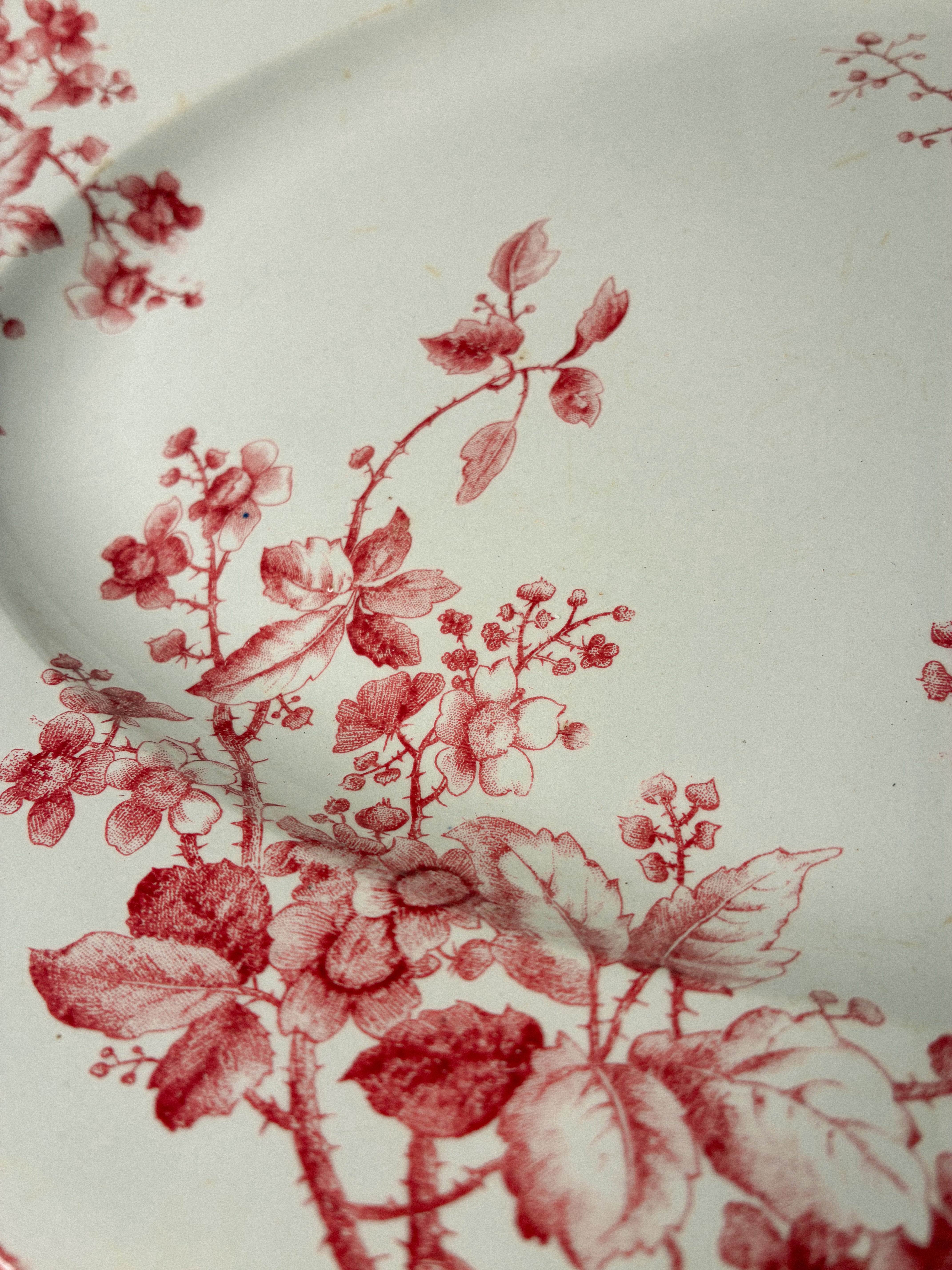 Antique Gien Red Transfer Oval Serving Platter