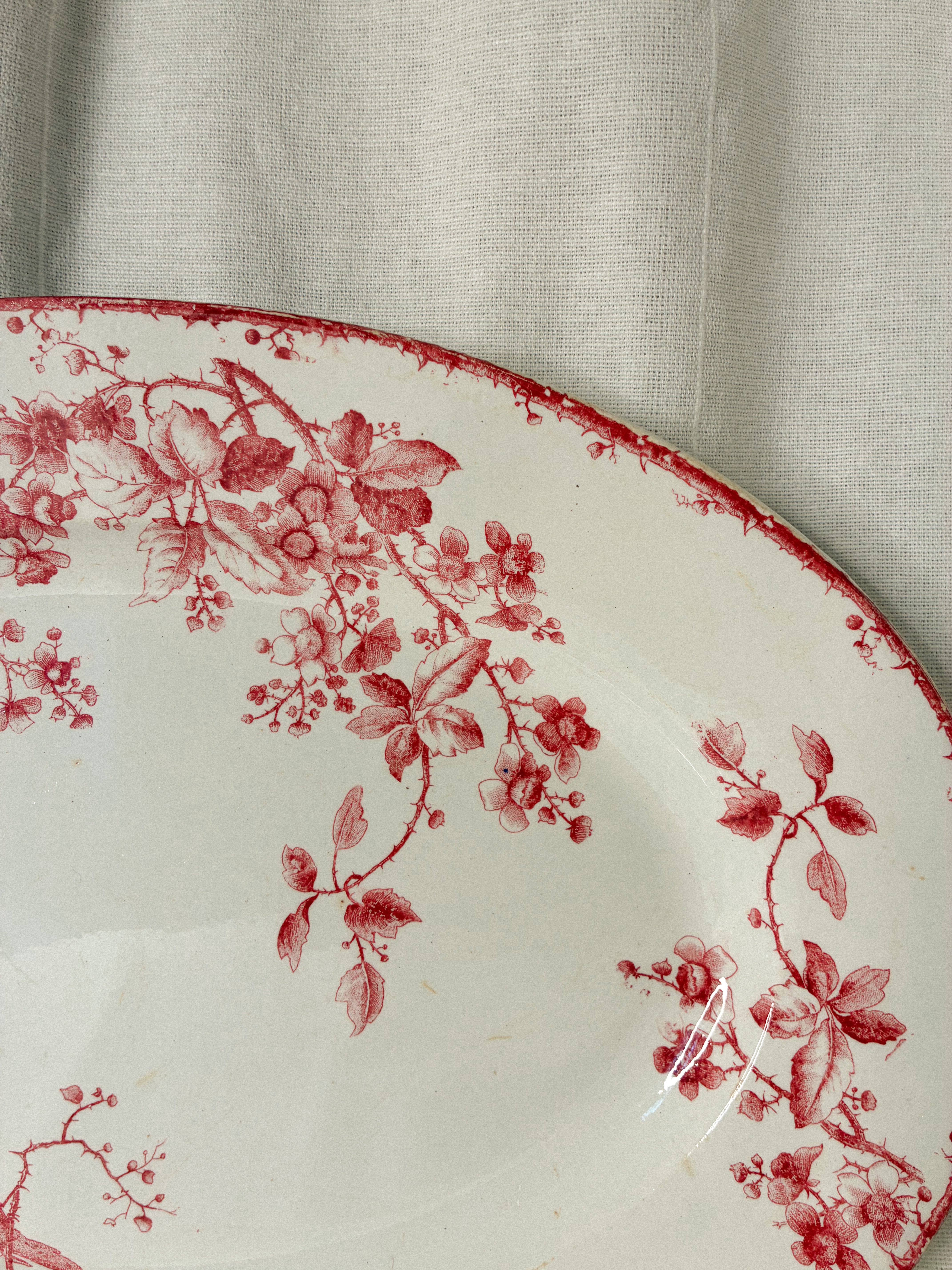 Antique Gien Red Transfer Oval Serving Platter