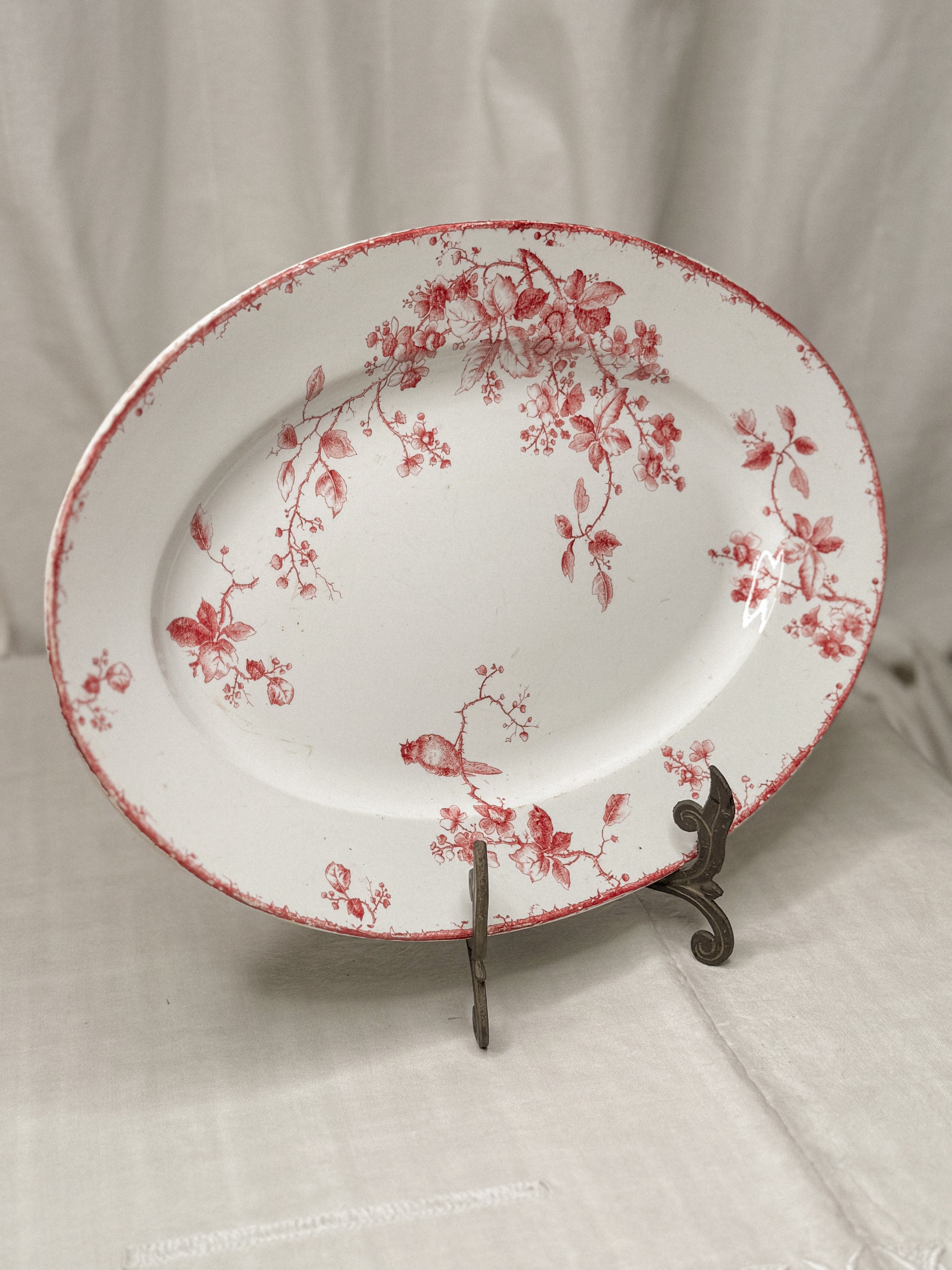 Antique Gien Red Transfer Oval Serving Platter