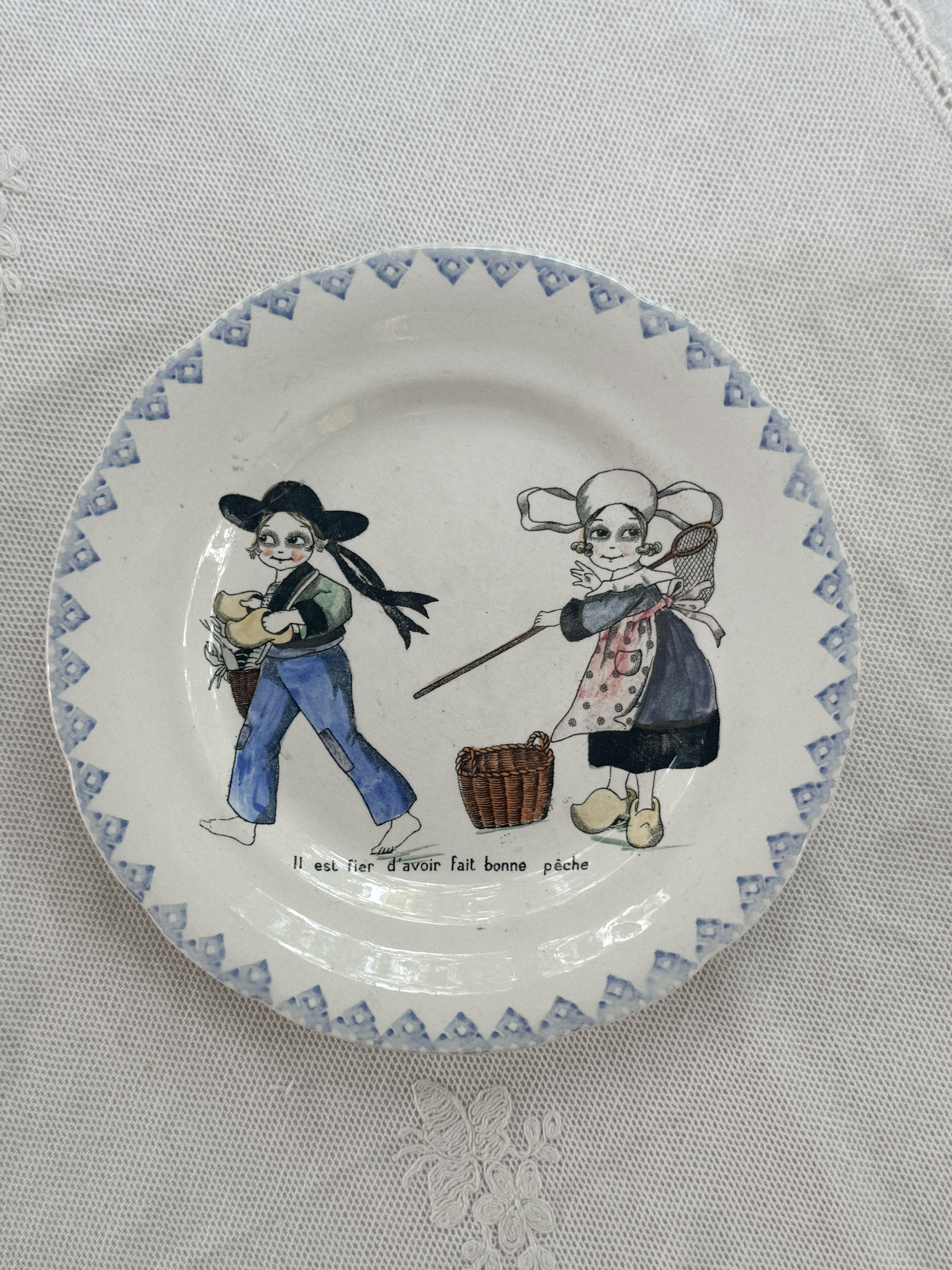 Antique French Children's Talking Plate, H. Boulenger & Cie, Choisy-le-Roi