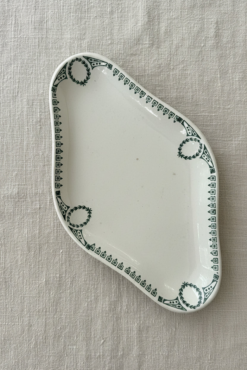 Antique French Transferware Ravier, Wreath and Key, Céranord