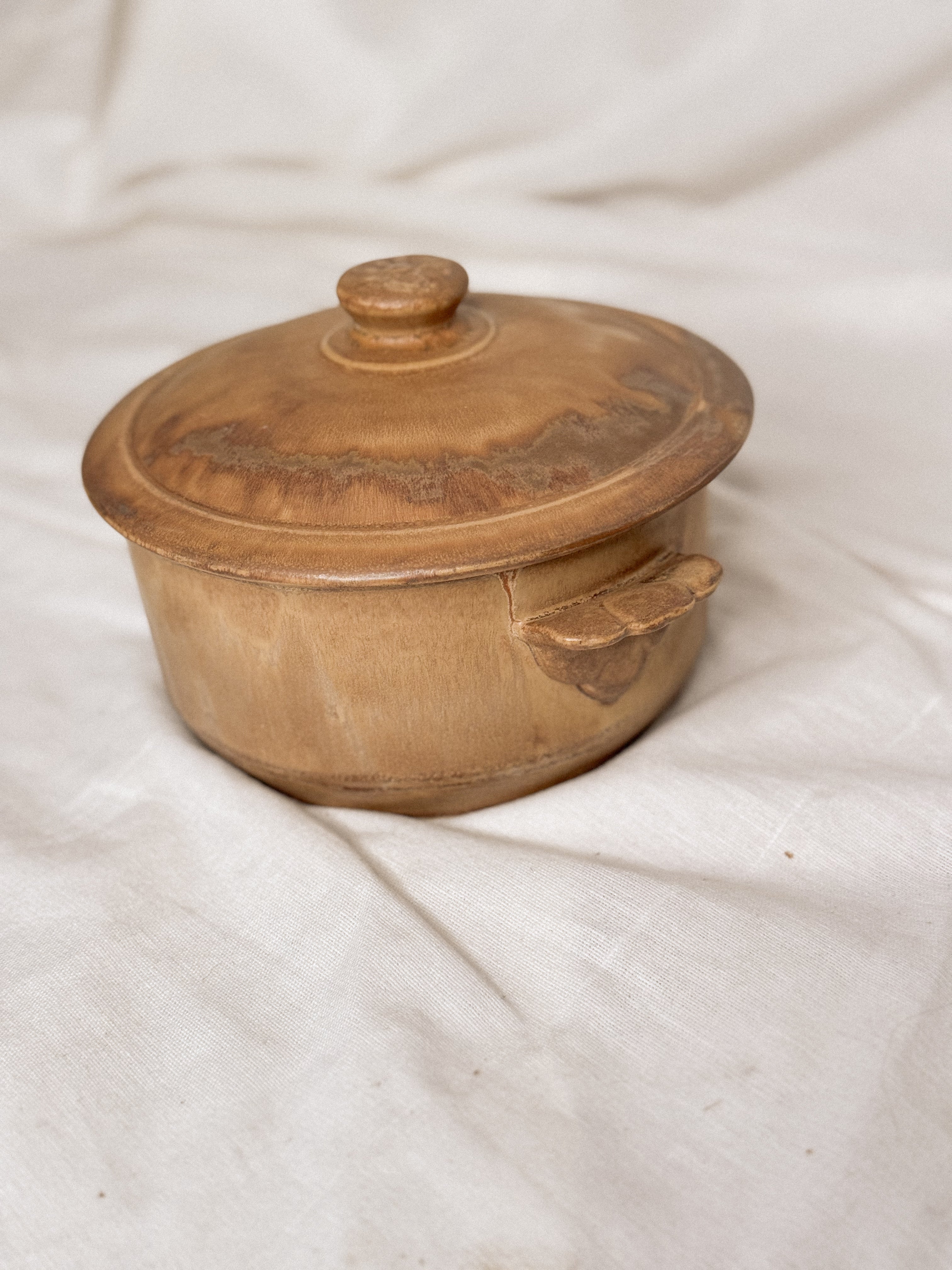 Vintage French Stoneware Pot with Lid