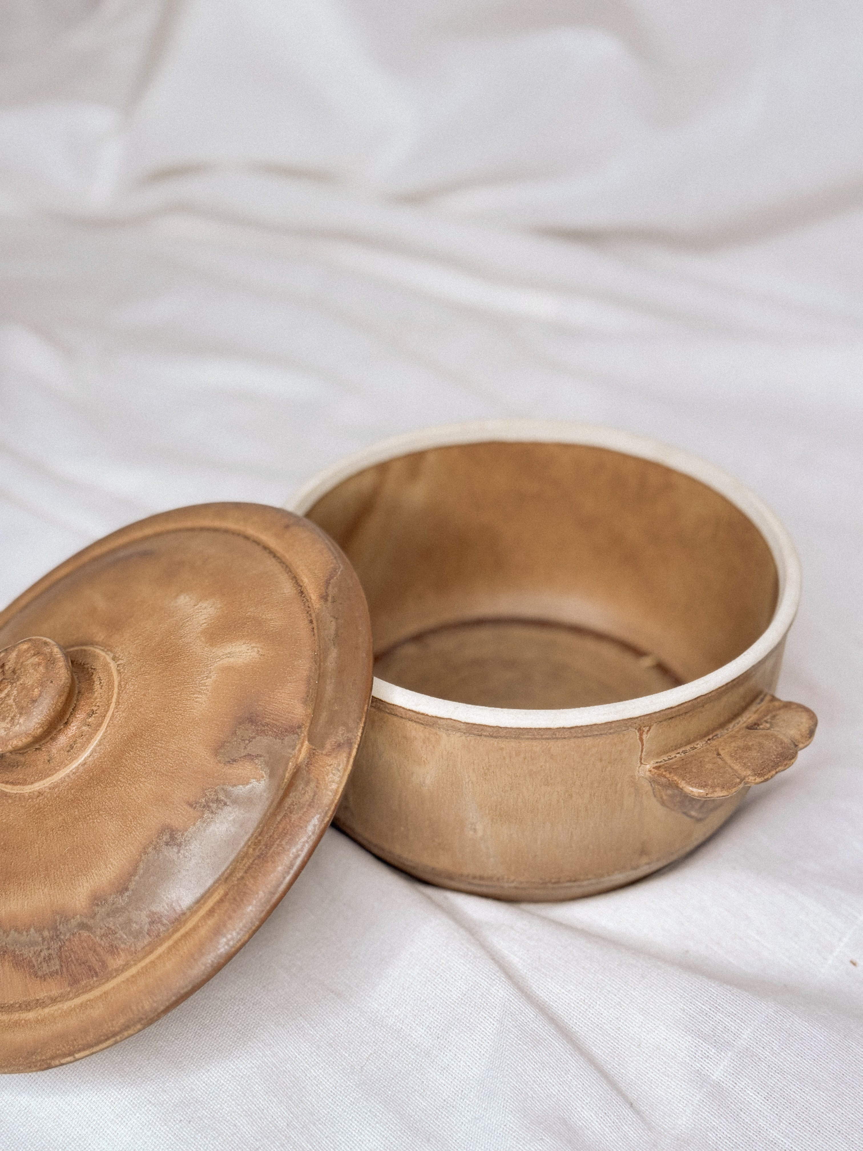 Vintage French Stoneware Pot with Lid